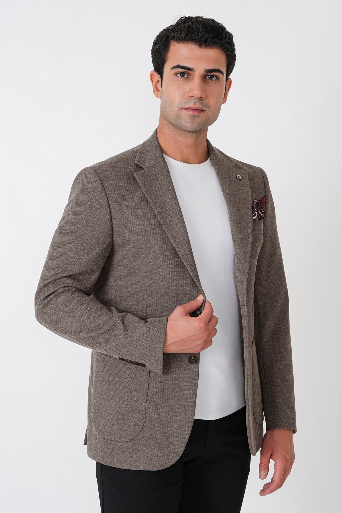 Slim Fit Torba Cepli Esnek Yünlü Vizon Ceket C 745