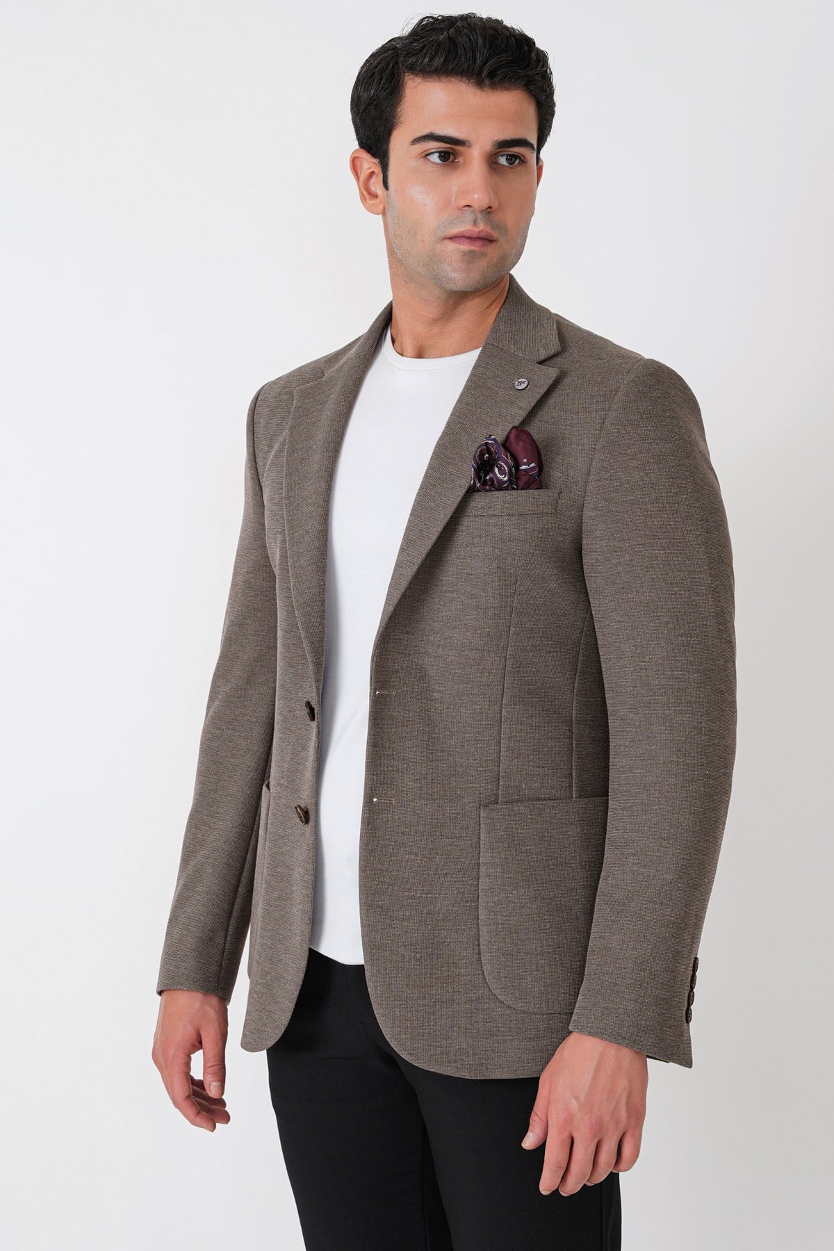 Slim Fit Torba Cepli Esnek Yünlü Vizon Ceket C 745
