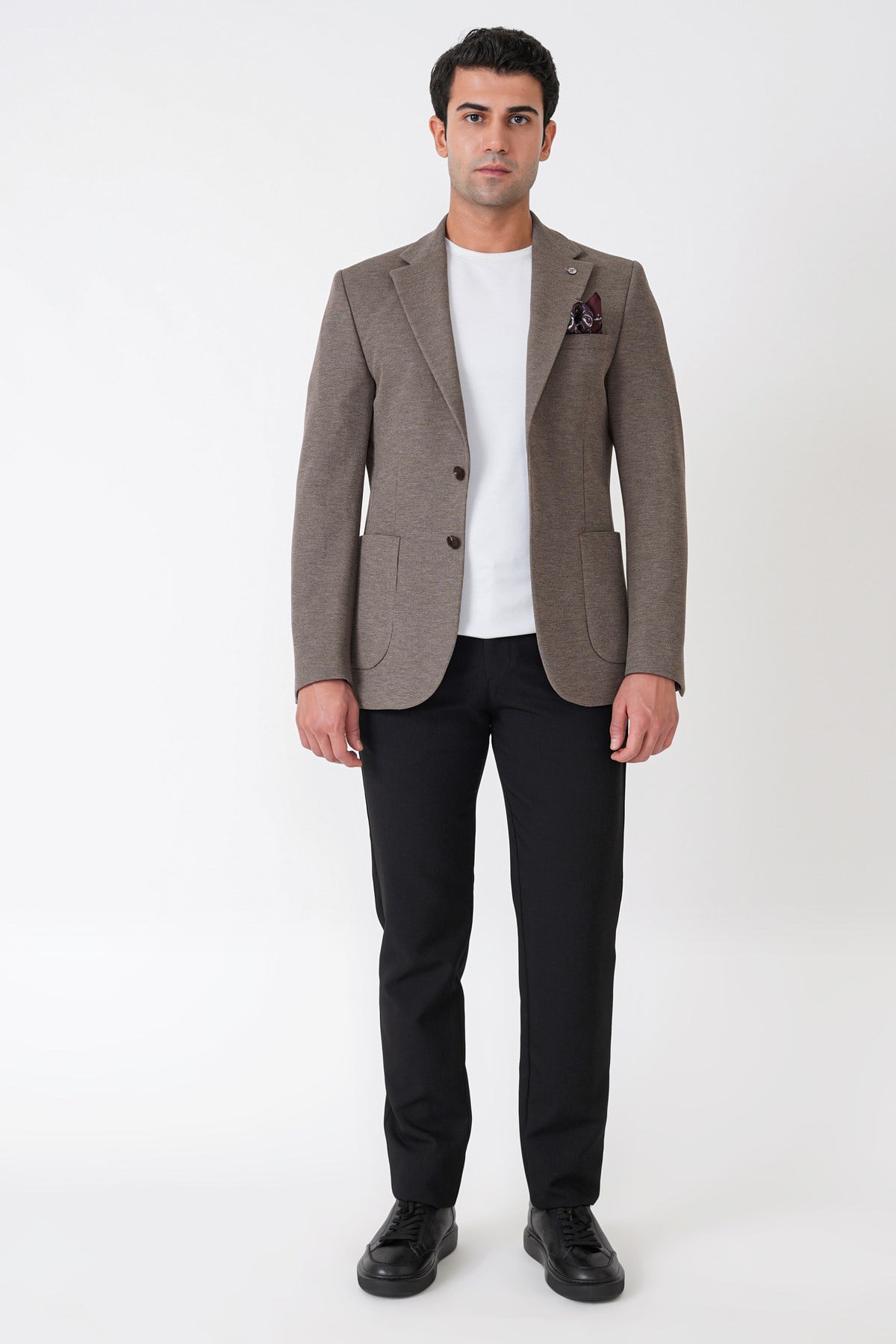 Slim Fit Torba Cepli Esnek Yünlü Vizon Ceket C 745
