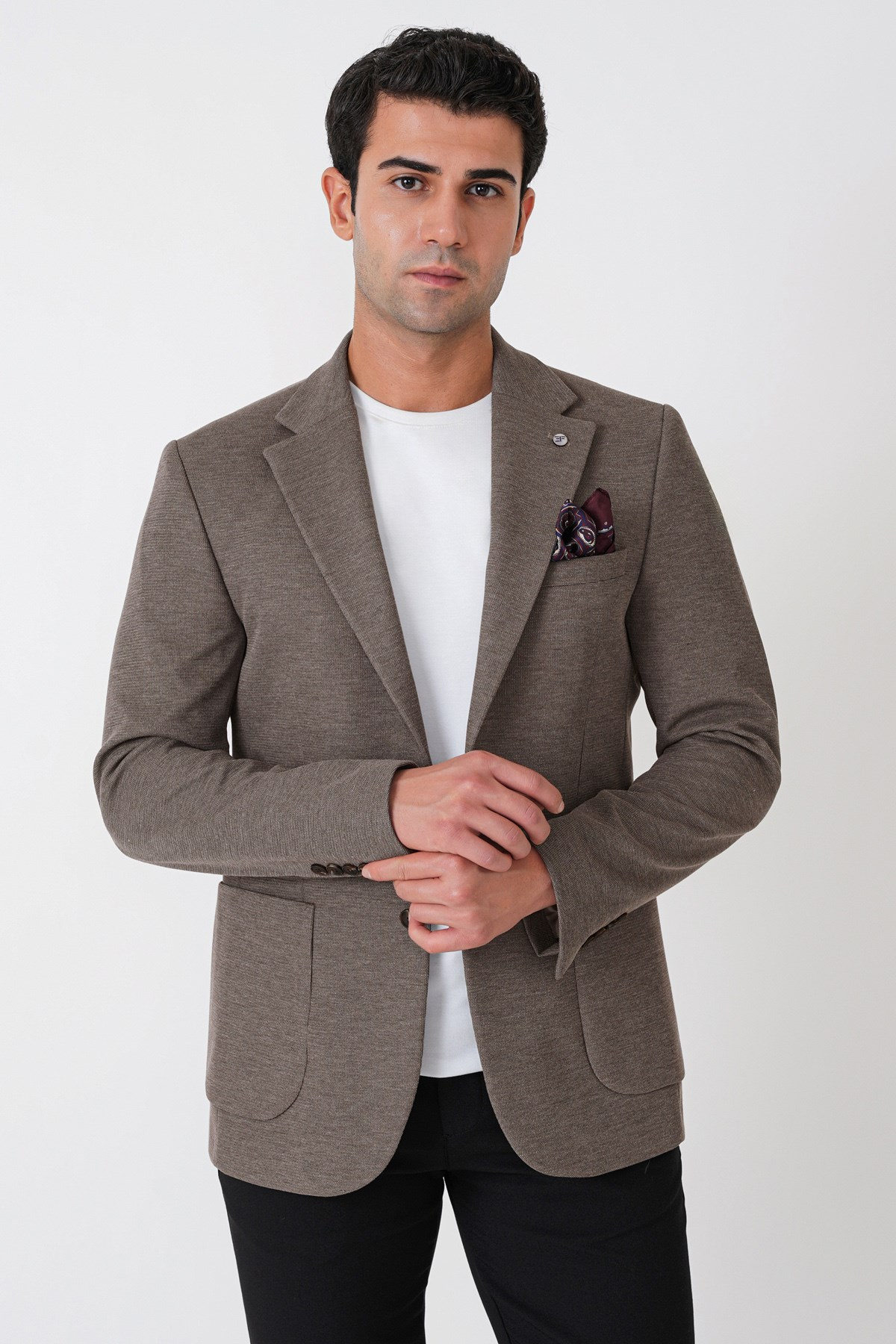Slim Fit Torba Cepli Esnek Yünlü Vizon Ceket C 745