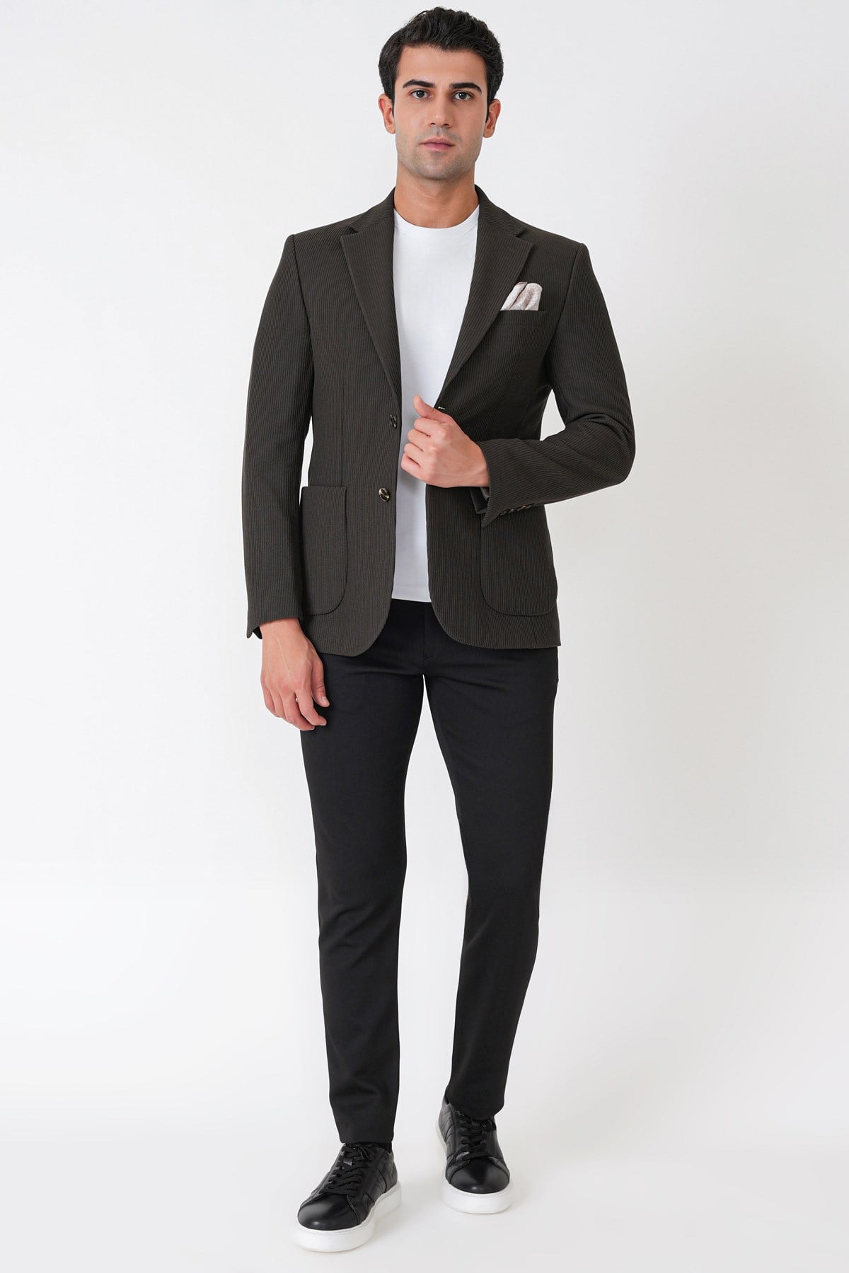 Slim Fit Torba Cepli Fitilli Dokuma Esnek Yünlü Haki Ceket C 747