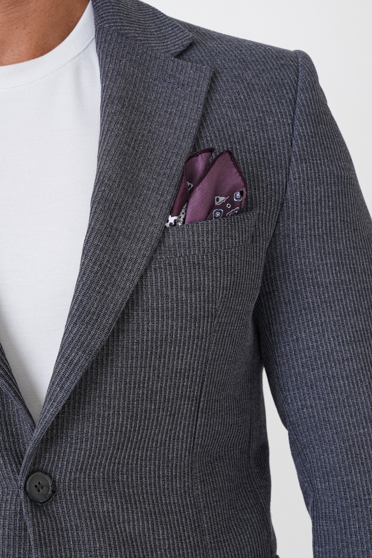 Slim Fit Torba Cepli Fitilli Dokuma Esnek Yünlü İndigo Ceket C 747