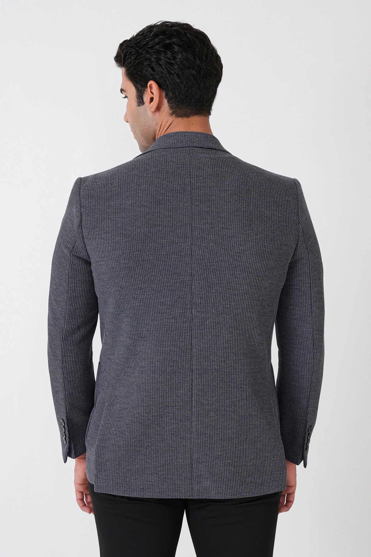 Slim Fit Torba Cepli Fitilli Dokuma Esnek Yünlü İndigo Ceket C 747