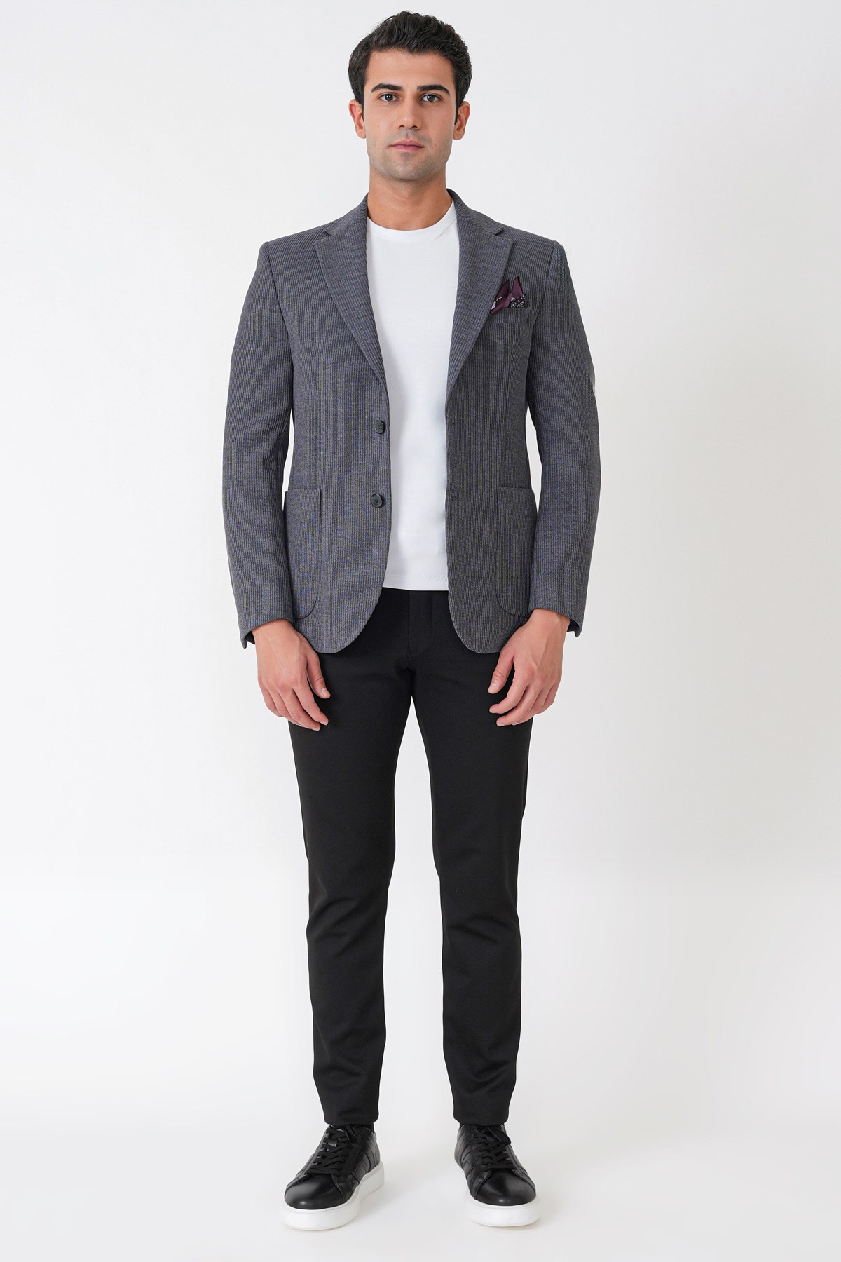 Slim Fit Torba Cepli Fitilli Dokuma Esnek Yünlü İndigo Ceket C 747