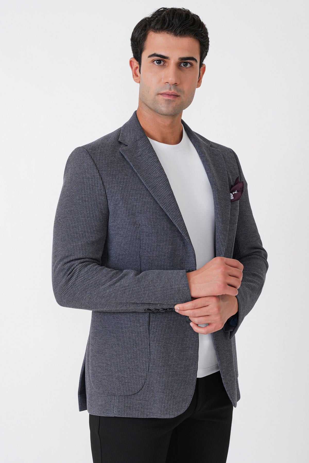 Slim Fit Torba Cepli Fitilli Dokuma Esnek Yünlü İndigo Ceket C 747