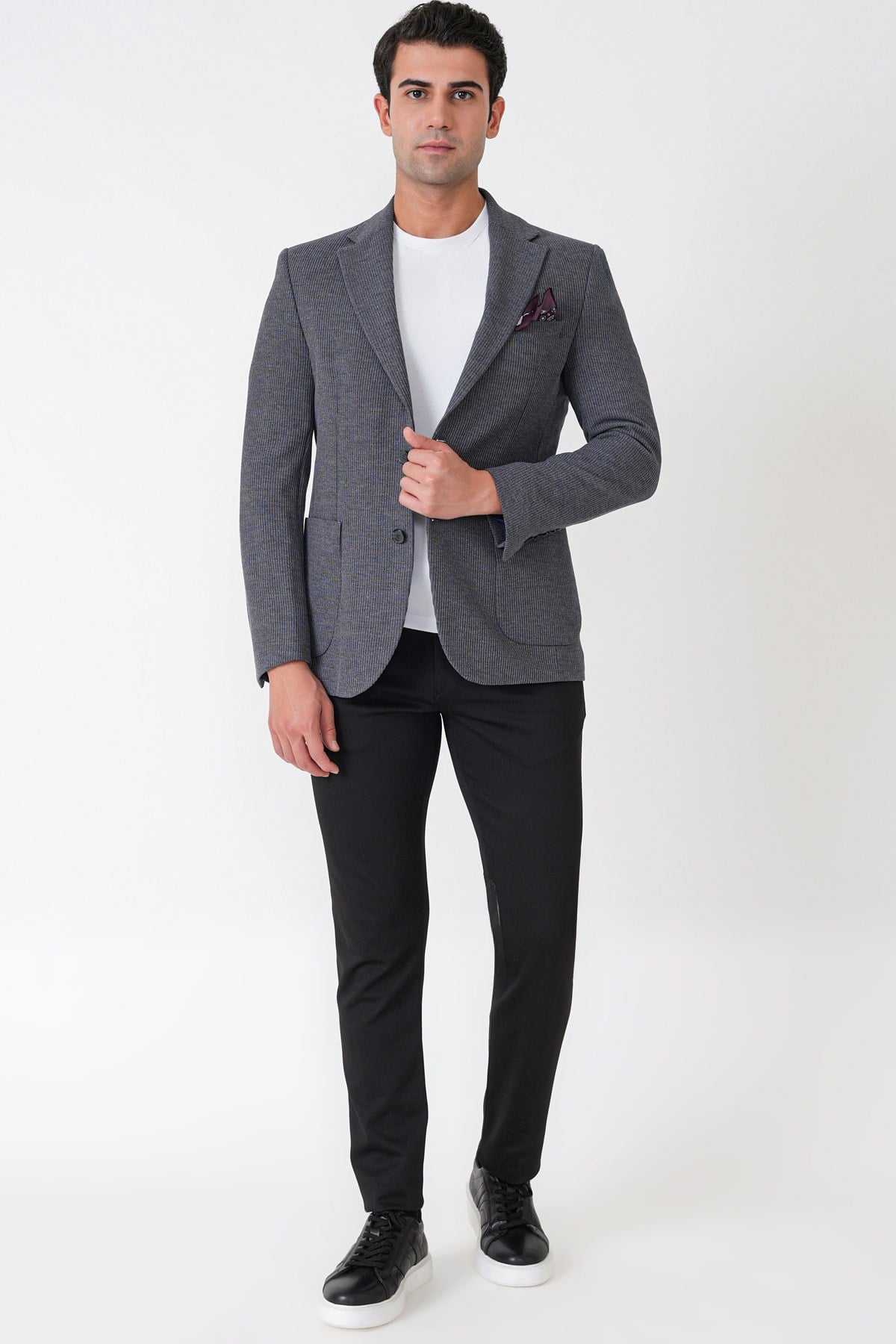 Slim Fit Torba Cepli Fitilli Dokuma Esnek Yünlü İndigo Ceket C 747