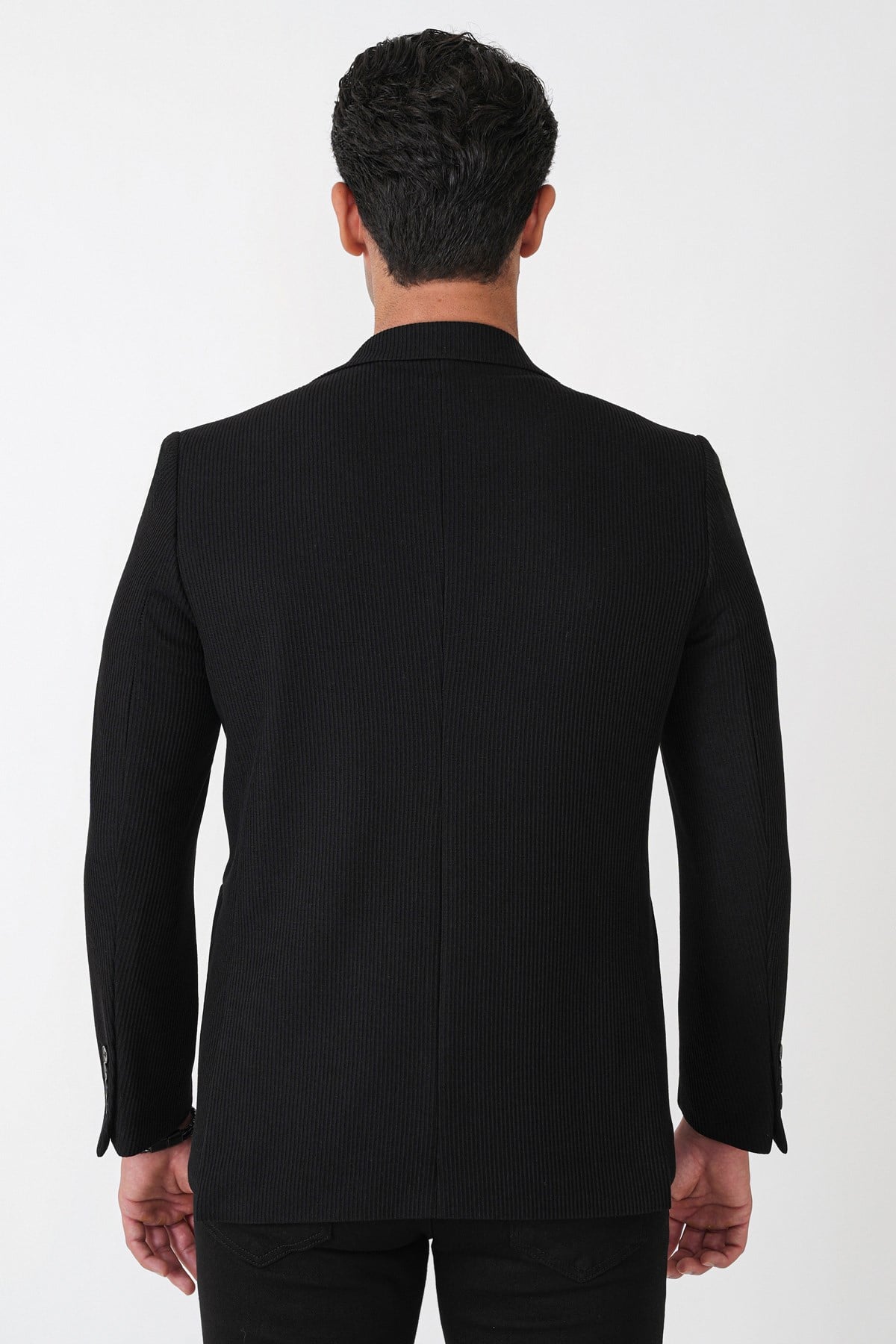 Slim Fit Torba Cepli Fitilli Dokuma Esnek Yünlü Siyah Ceket C 747