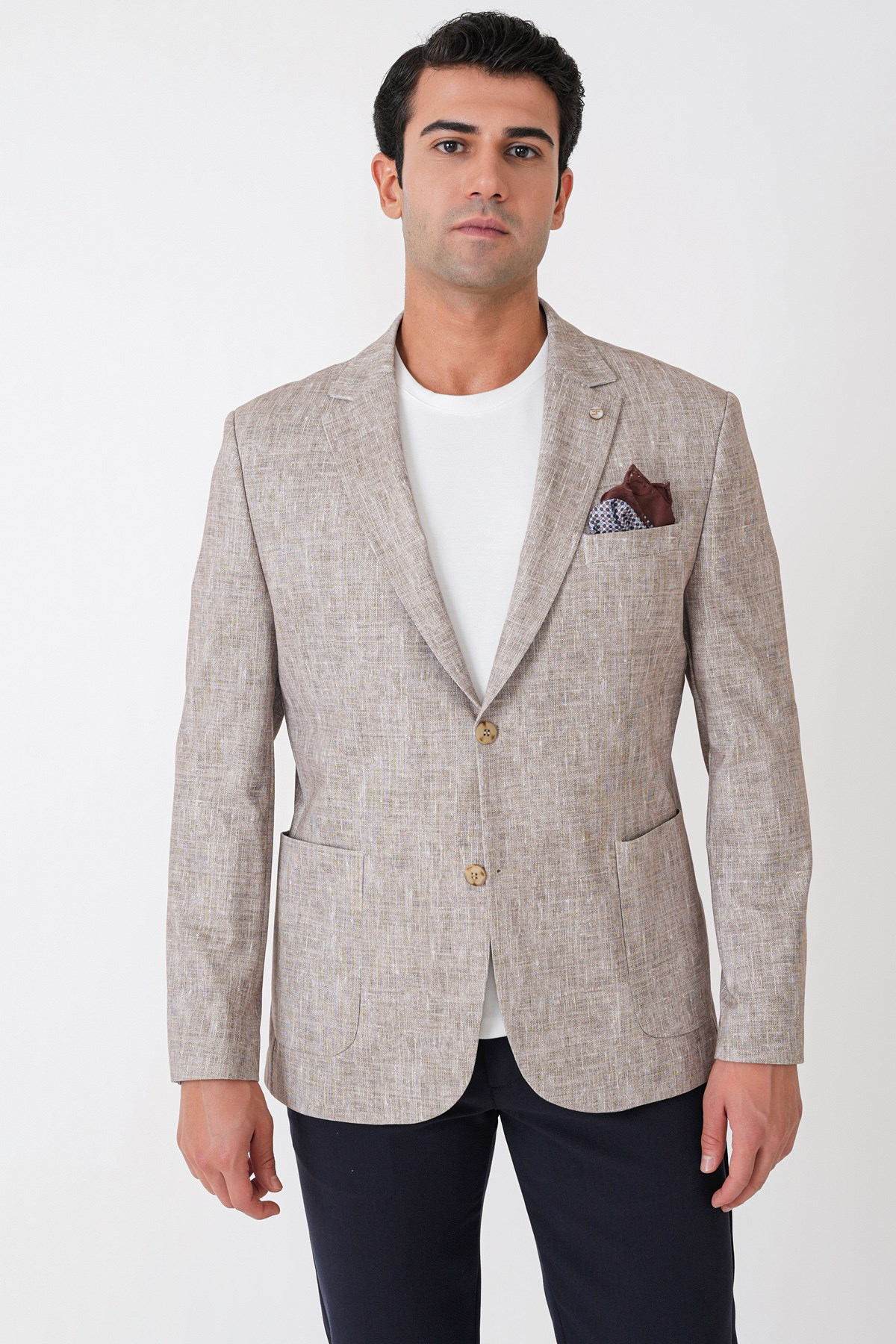 Slim Fit Torba Cepli Kırçıllı Dokuma Esnek Pamuklu Bej Ceket C 748