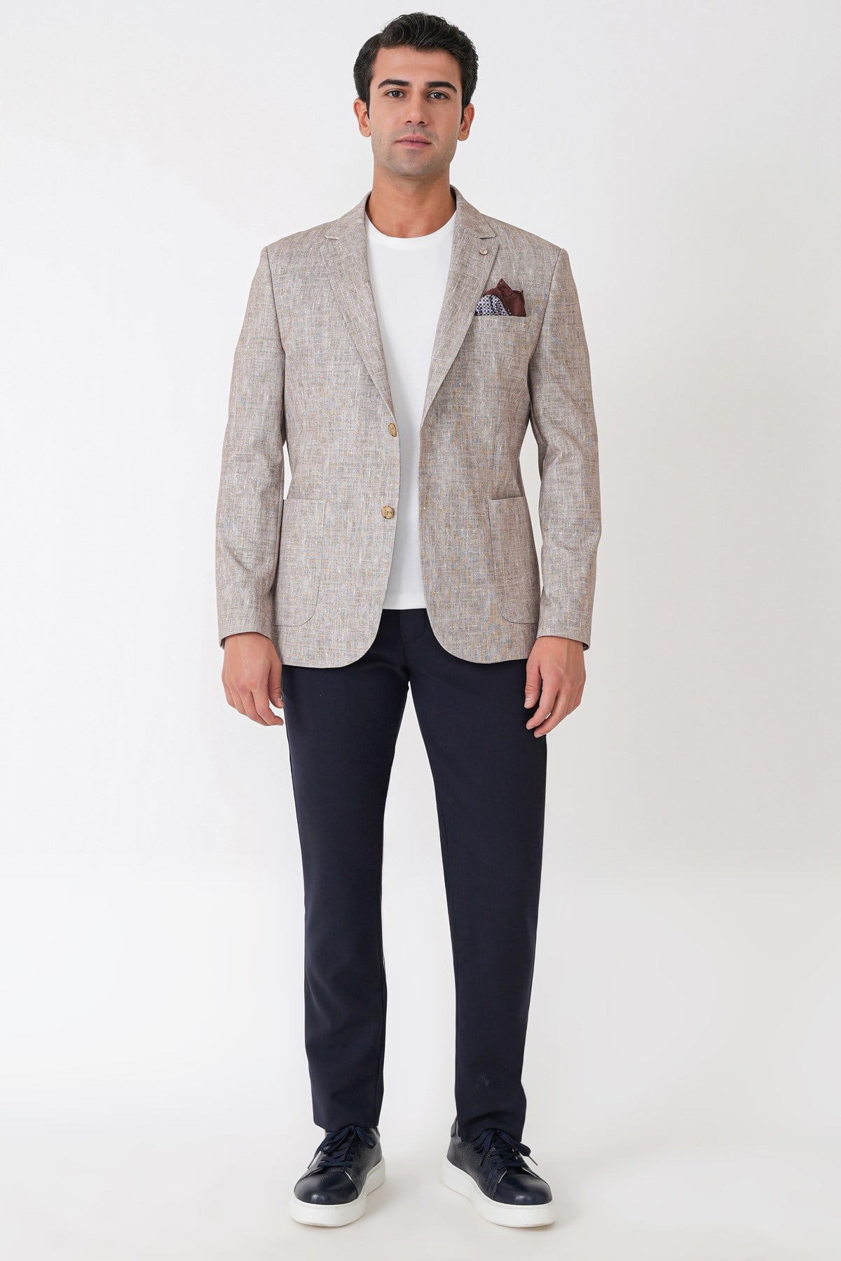Slim Fit Torba Cepli Kırçıllı Dokuma Esnek Pamuklu Bej Ceket C 748