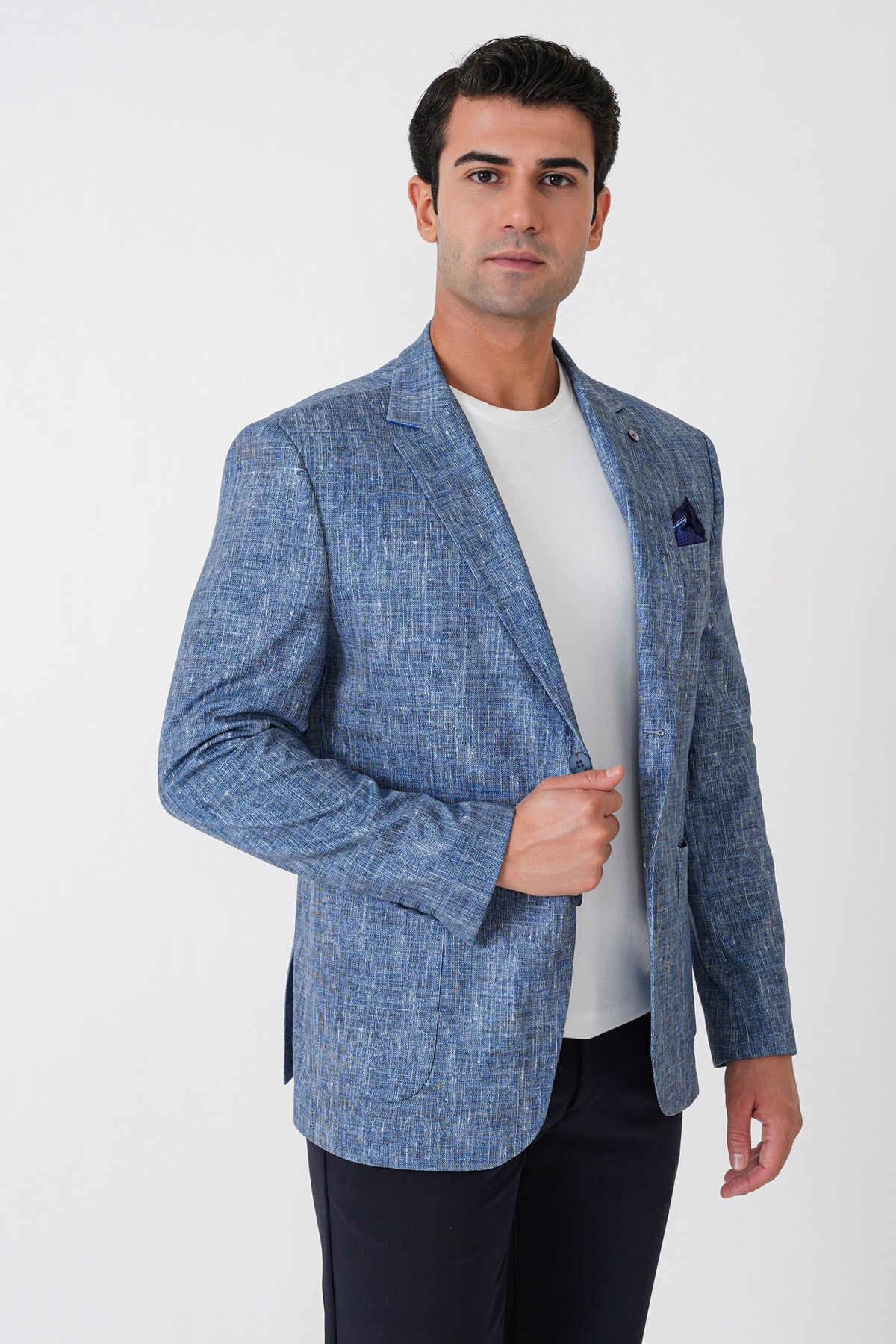Slim Fit Torba Cepli Kırçıllı Dokuma Esnek Pamuklu İndigo Ceket C 748