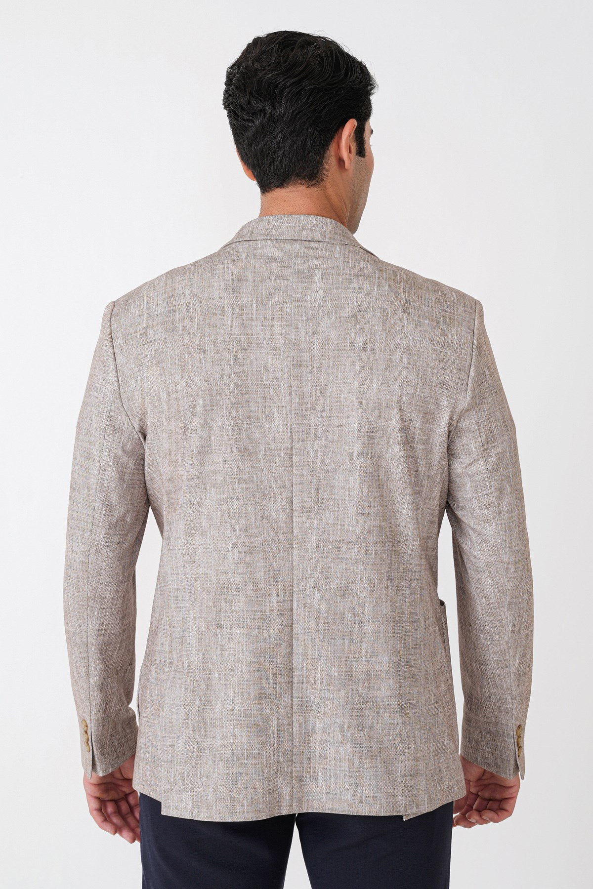 Slim Fit Torba Cepli Kırçıllı Dokuma Esnek Pamuklu Bej Ceket C 748