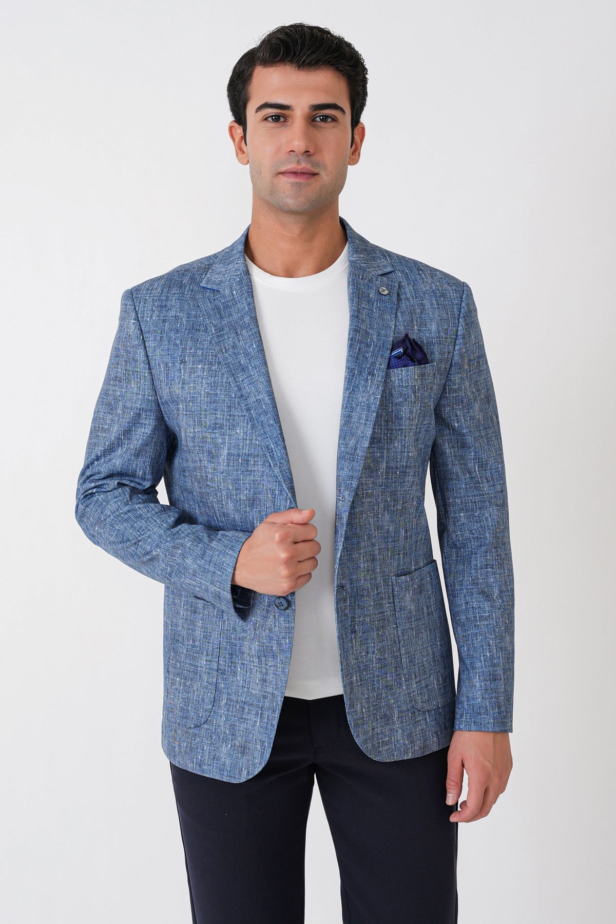 Slim Fit Torba Cepli Kırçıllı Dokuma Esnek Pamuklu İndigo Ceket C 748