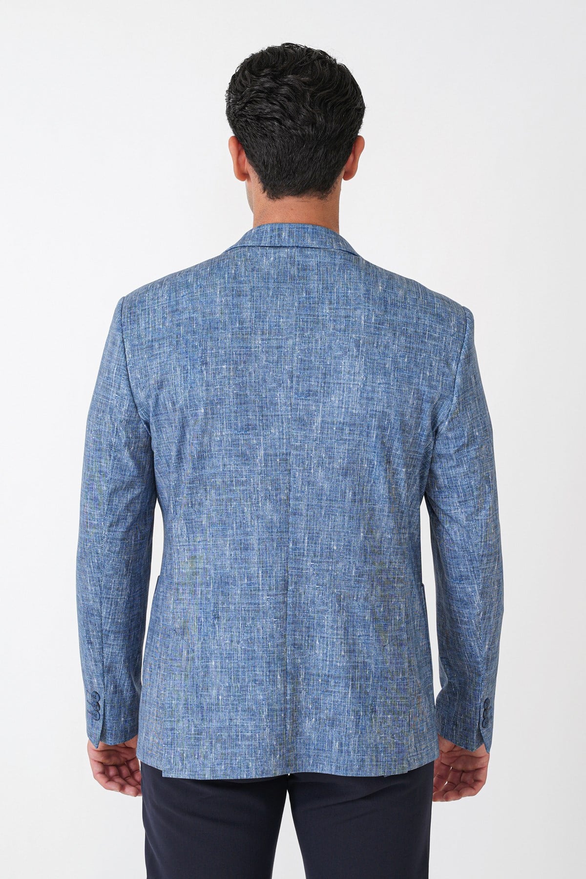 Slim Fit Torba Cepli Kırçıllı Dokuma Esnek Pamuklu İndigo Ceket C 748