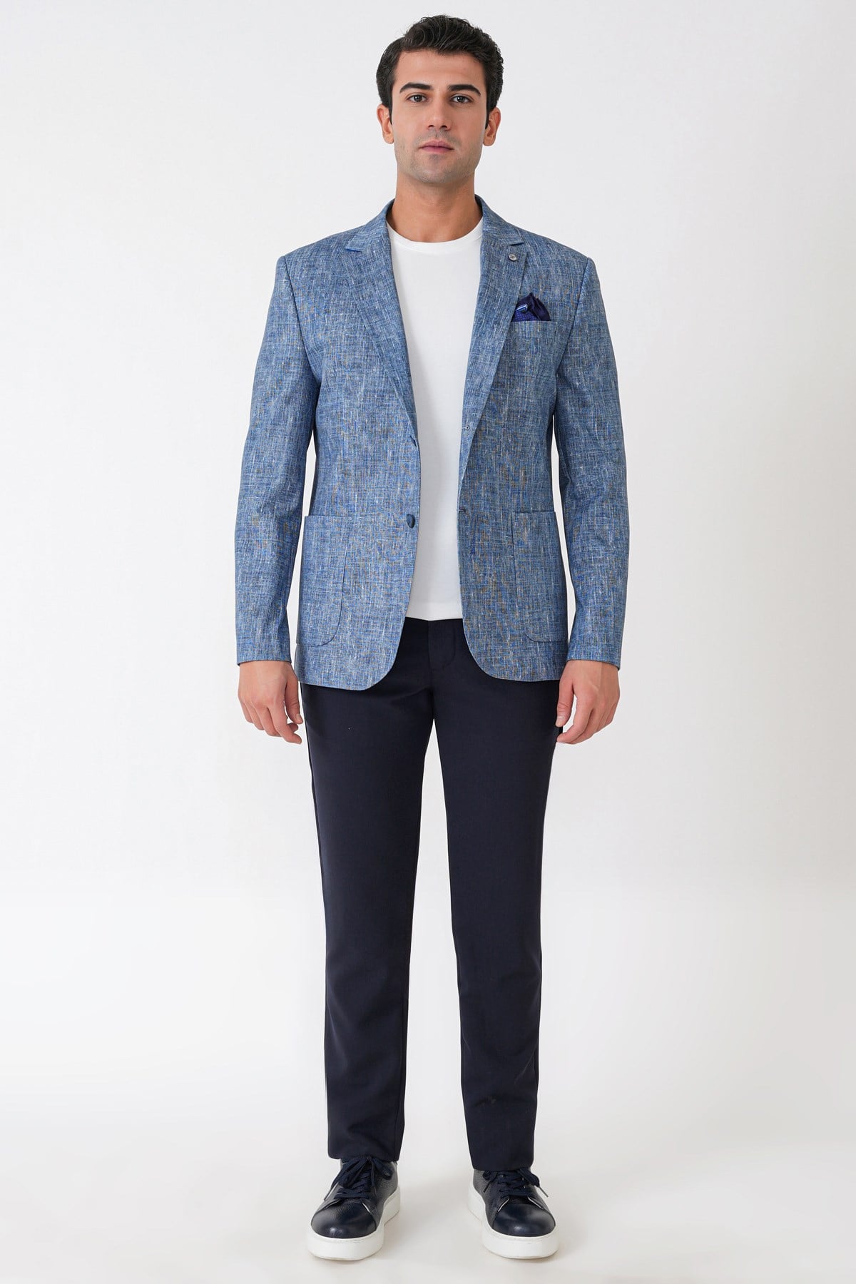 Slim Fit Torba Cepli Kırçıllı Dokuma Esnek Pamuklu İndigo Ceket C 748