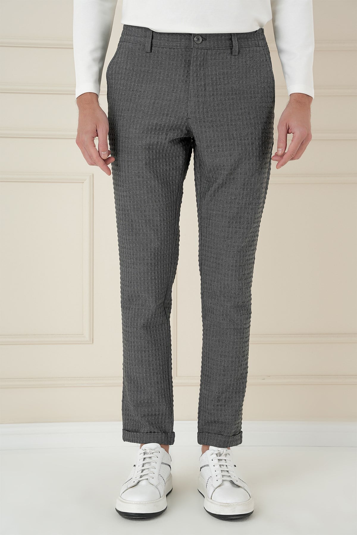 Slim Fit Waffle Kumaş Esnek Pamuk Antrasit Pantolon P 1168