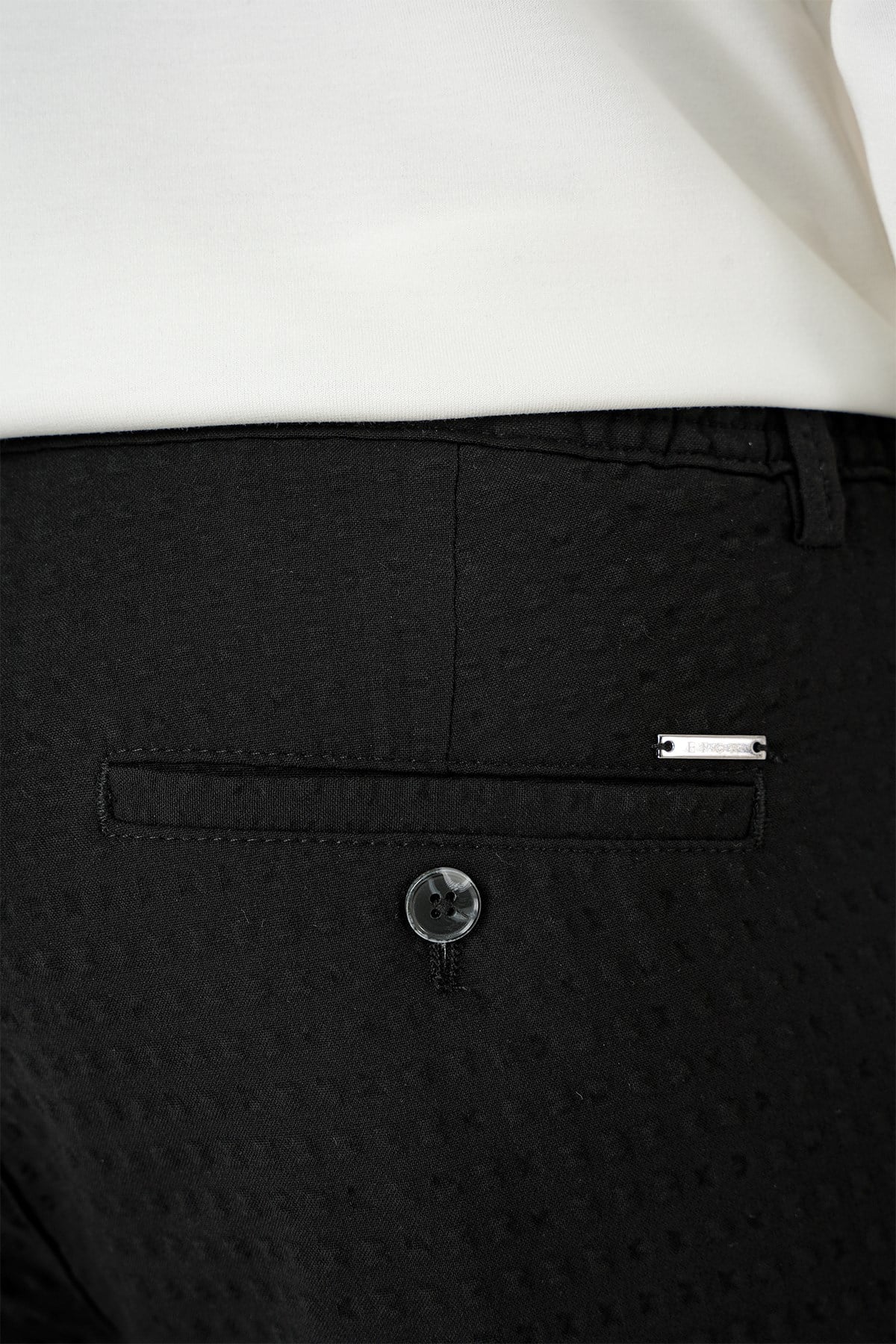 Slim Fit Waffle Kumaş Esnek Pamuk Siyah Pantolon P 1168