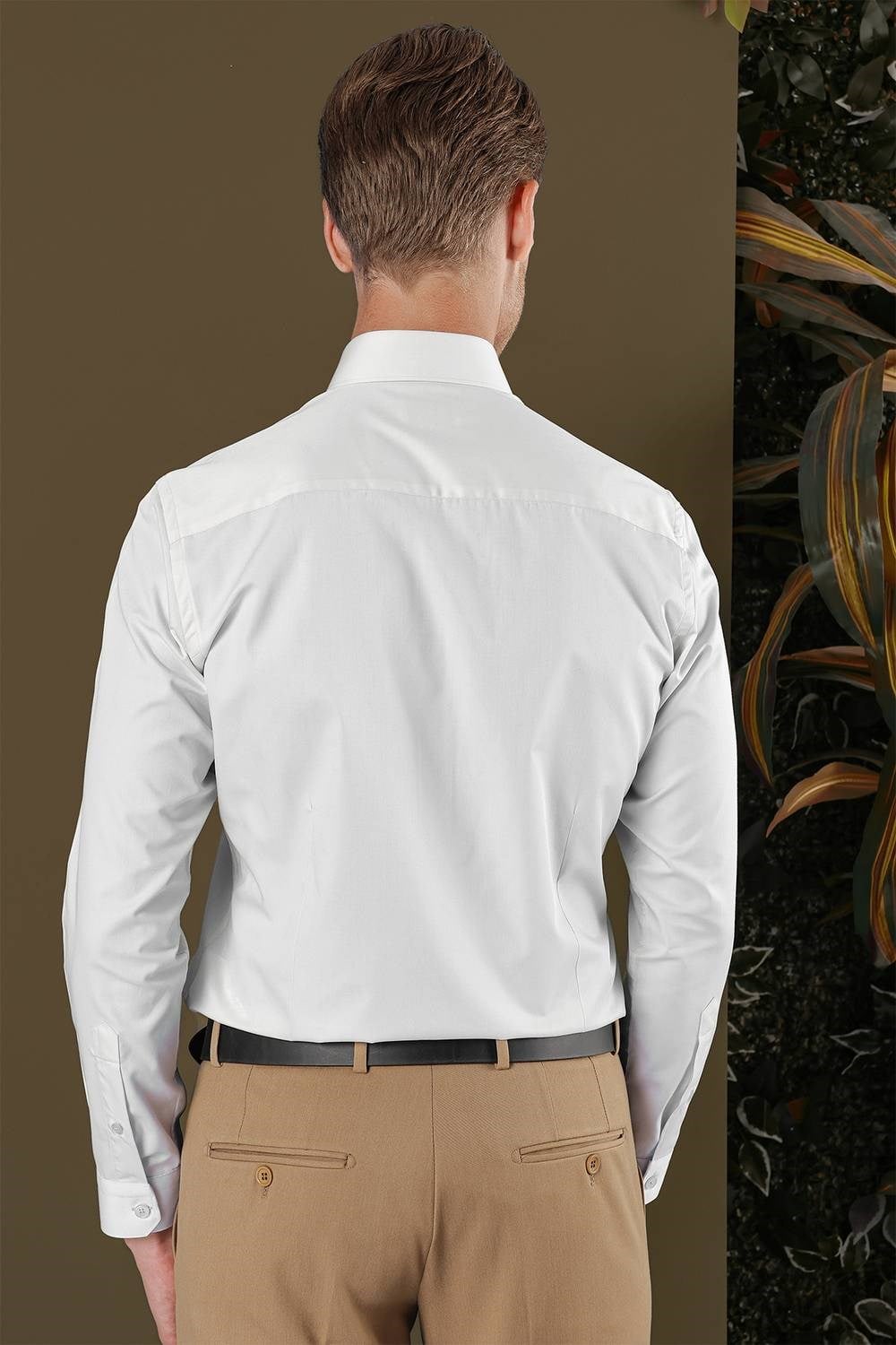 Slim Fit Yaka Zincirli %100 Pamuk Düz Mavi Gömlek GK 704