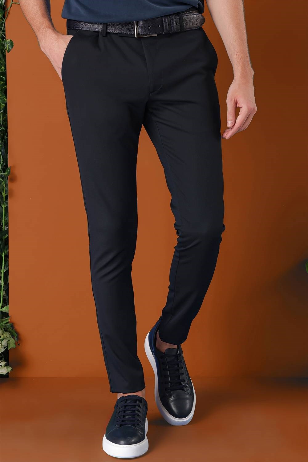 Slim Fit Yan Cep Esnek Pamuk Casual Lacivert Pantolon P 1147