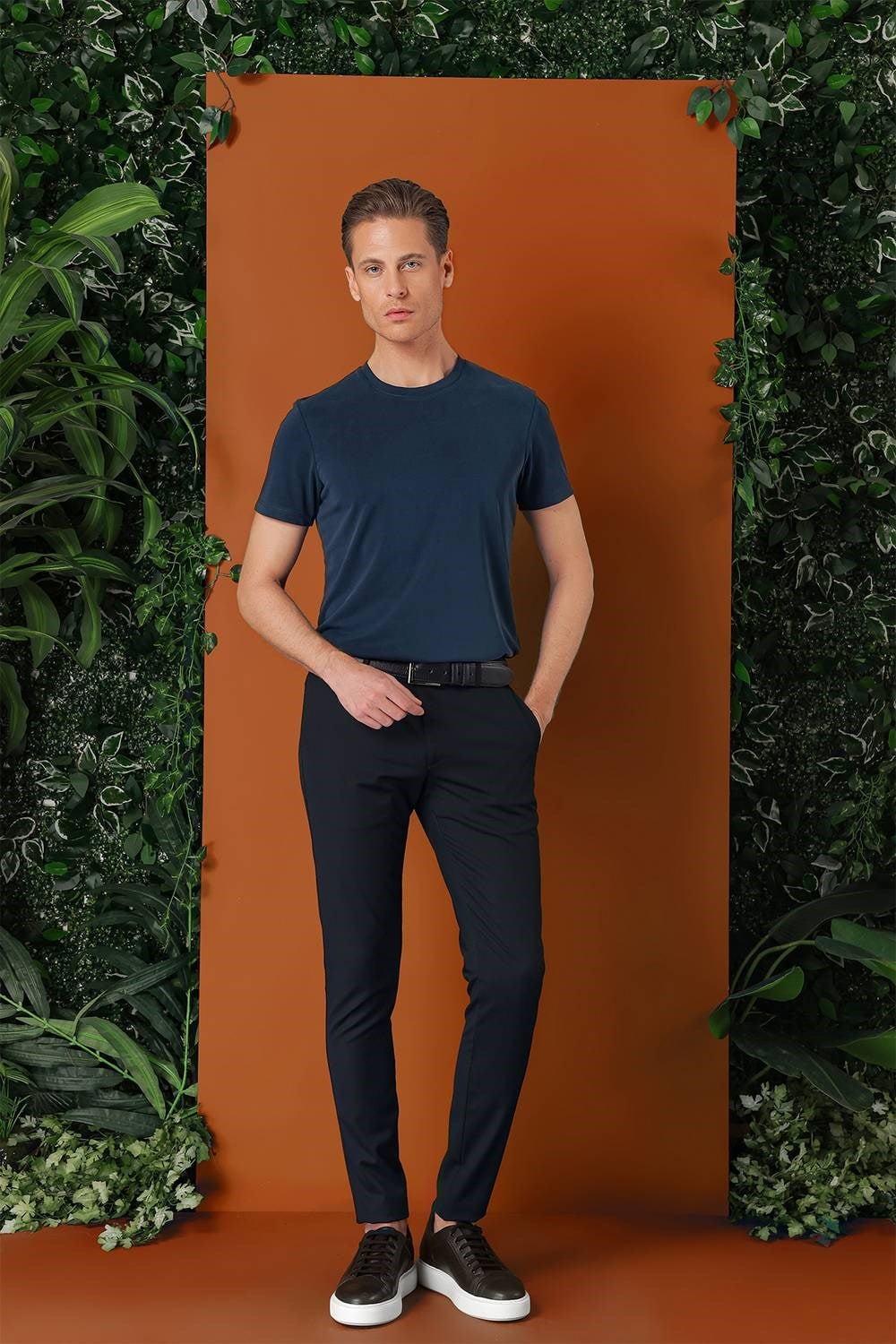 Slim Fit Yan Cep Esnek Pamuk Casual Lacivert Pantolon P 1147