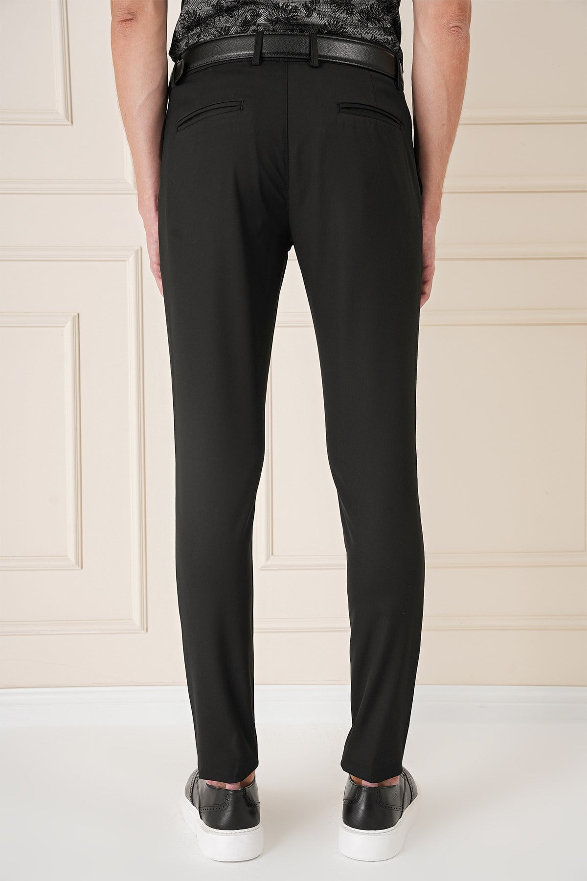 Slim Fit Yan Cep Esnek Pamuk Casual Siyah Pantolon P 1147