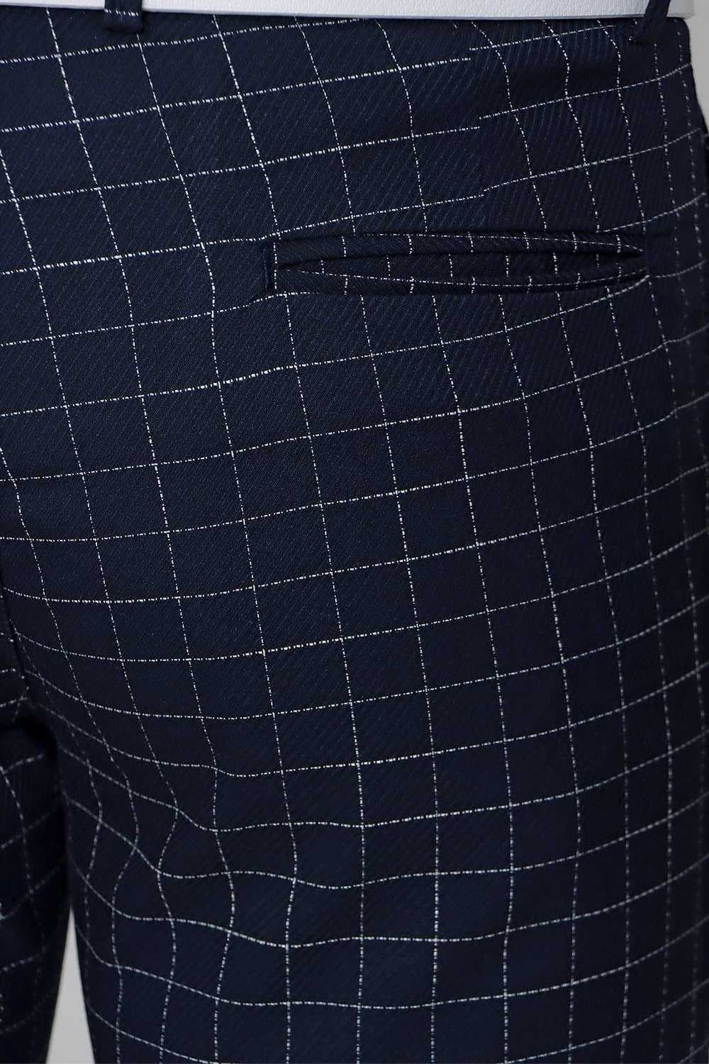 Slim Fit Yan Cep Esnek Pamuk Kareli Lacivert Pantolon P 1083