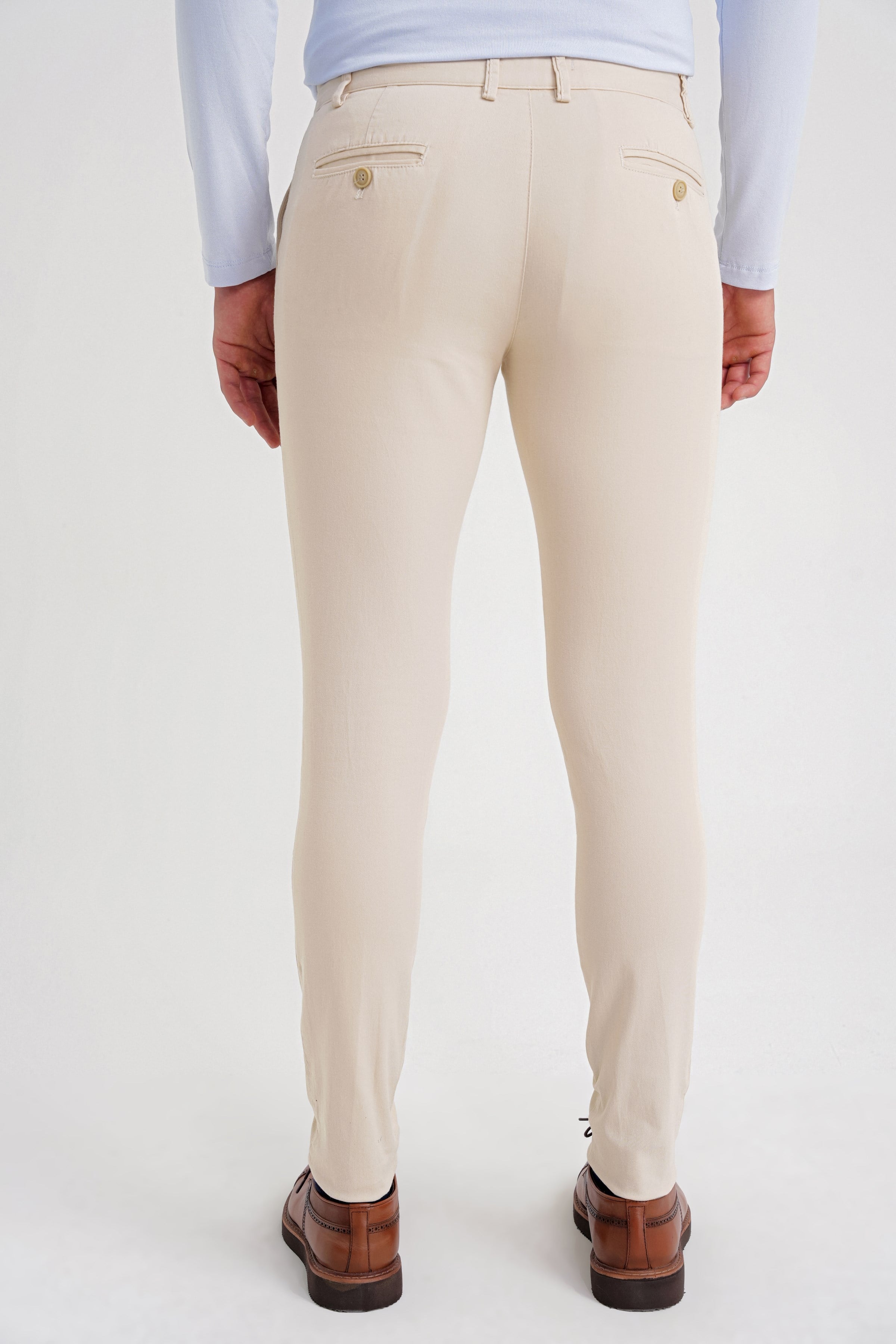 Slim Fit Yan Cep Esnek Pamuklu Bej Kanvas Pantolon P 1124