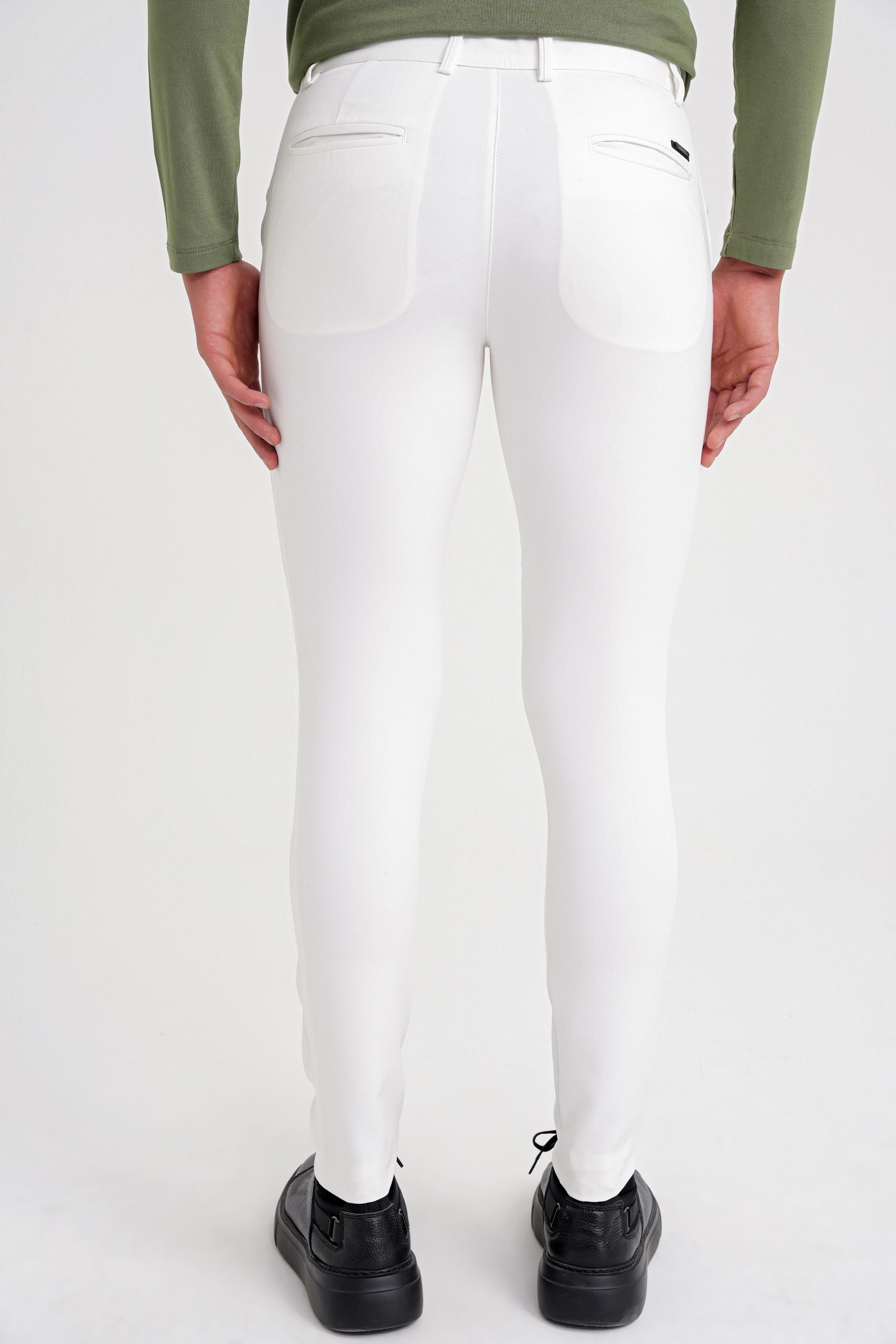 Slim Fit Yan Cep Esnek Pamuklu Beyaz Chino Pantolon P 1088