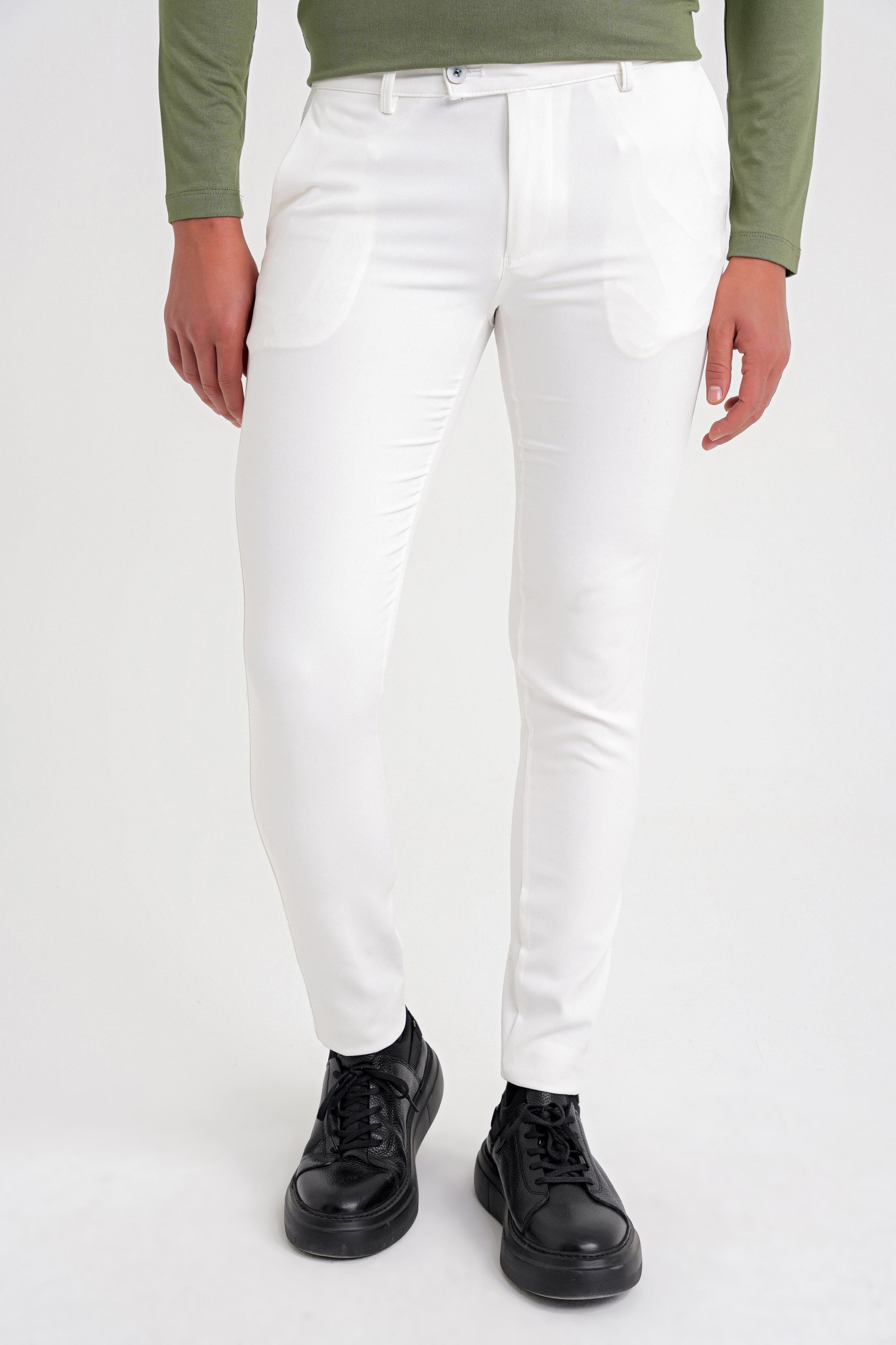 Slim Fit Yan Cep Esnek Pamuklu Beyaz Chino Pantolon P 1088