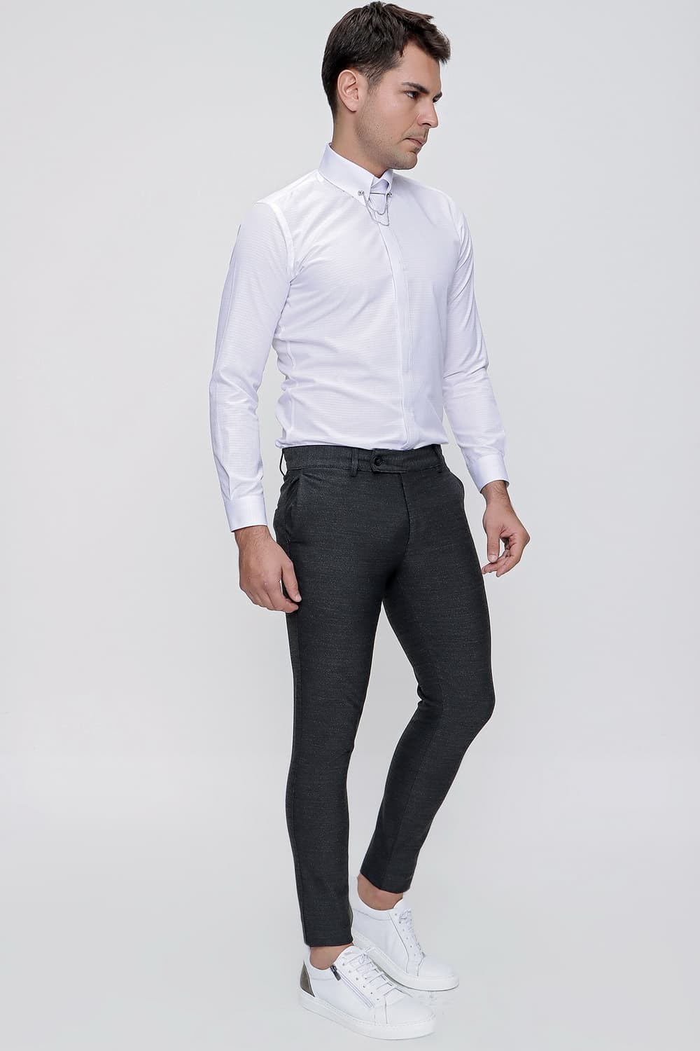Slim Fit Yan Cep Esnek Pamuklu Dokulu Antrasit Pantolon P 1086