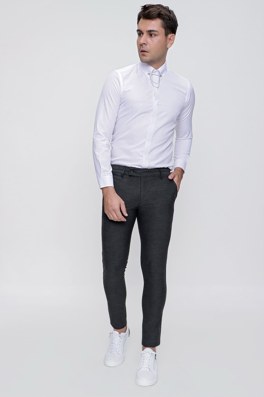Slim Fit Yan Cep Esnek Pamuklu Dokulu Antrasit Pantolon P 1086