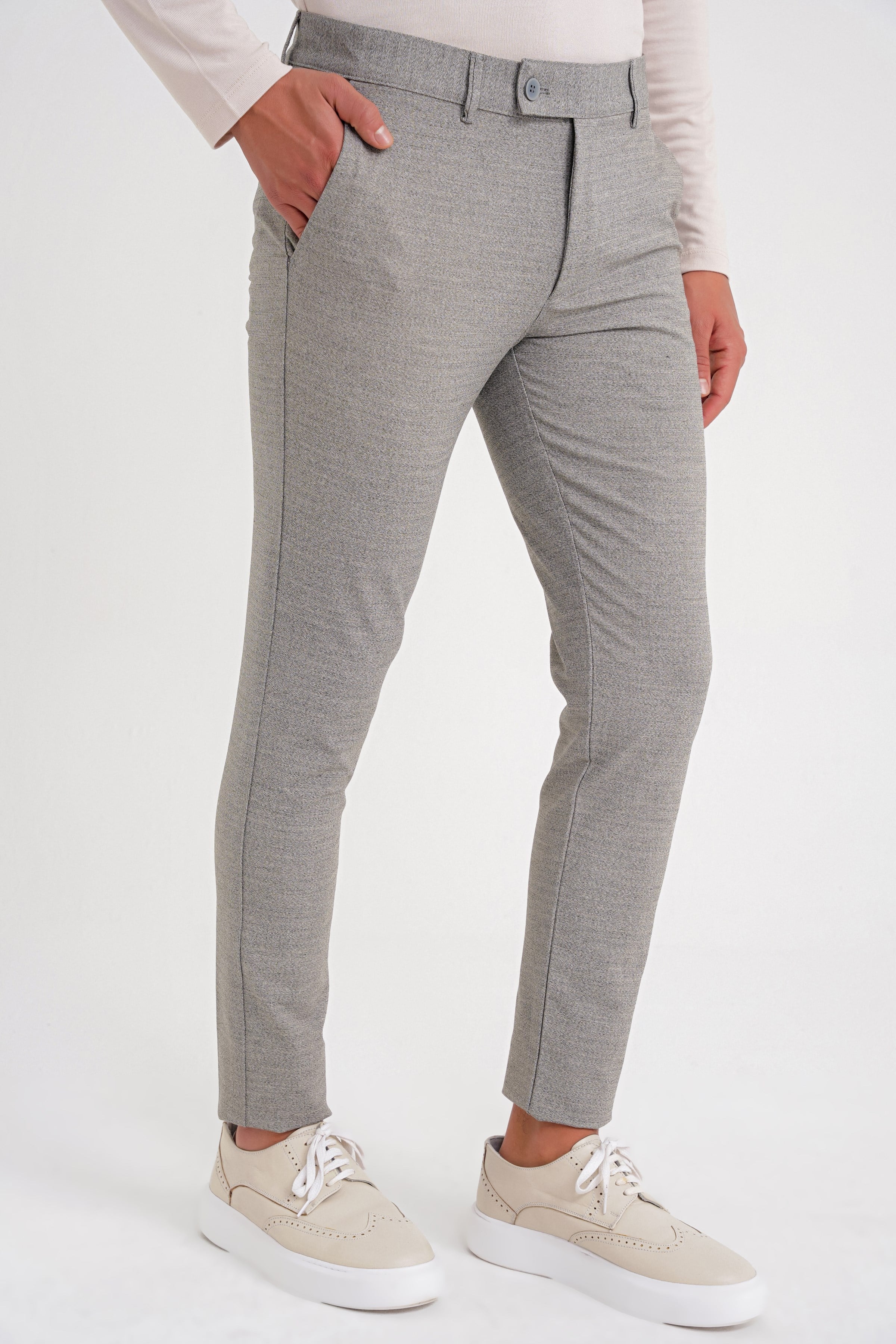 Slim Fit Yan Cep Esnek Pamuklu Dokulu Bej Pantolon P 1086