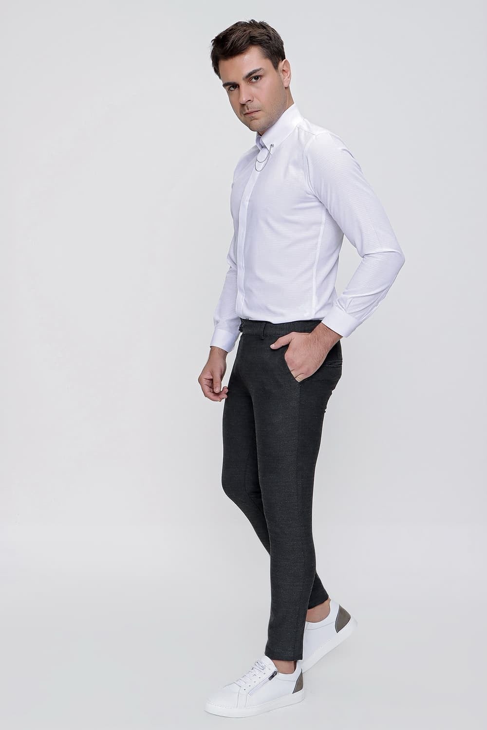 Slim Fit Yan Cep Esnek Pamuklu Dokulu Antrasit Pantolon P 1086