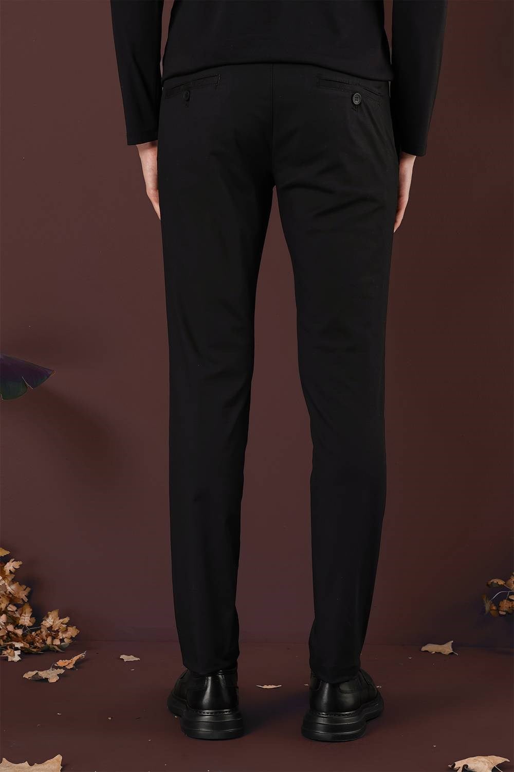 Slim Fit Yan Cep Esnek Pamuklu Siyah Kanvas Pantolon P 1125