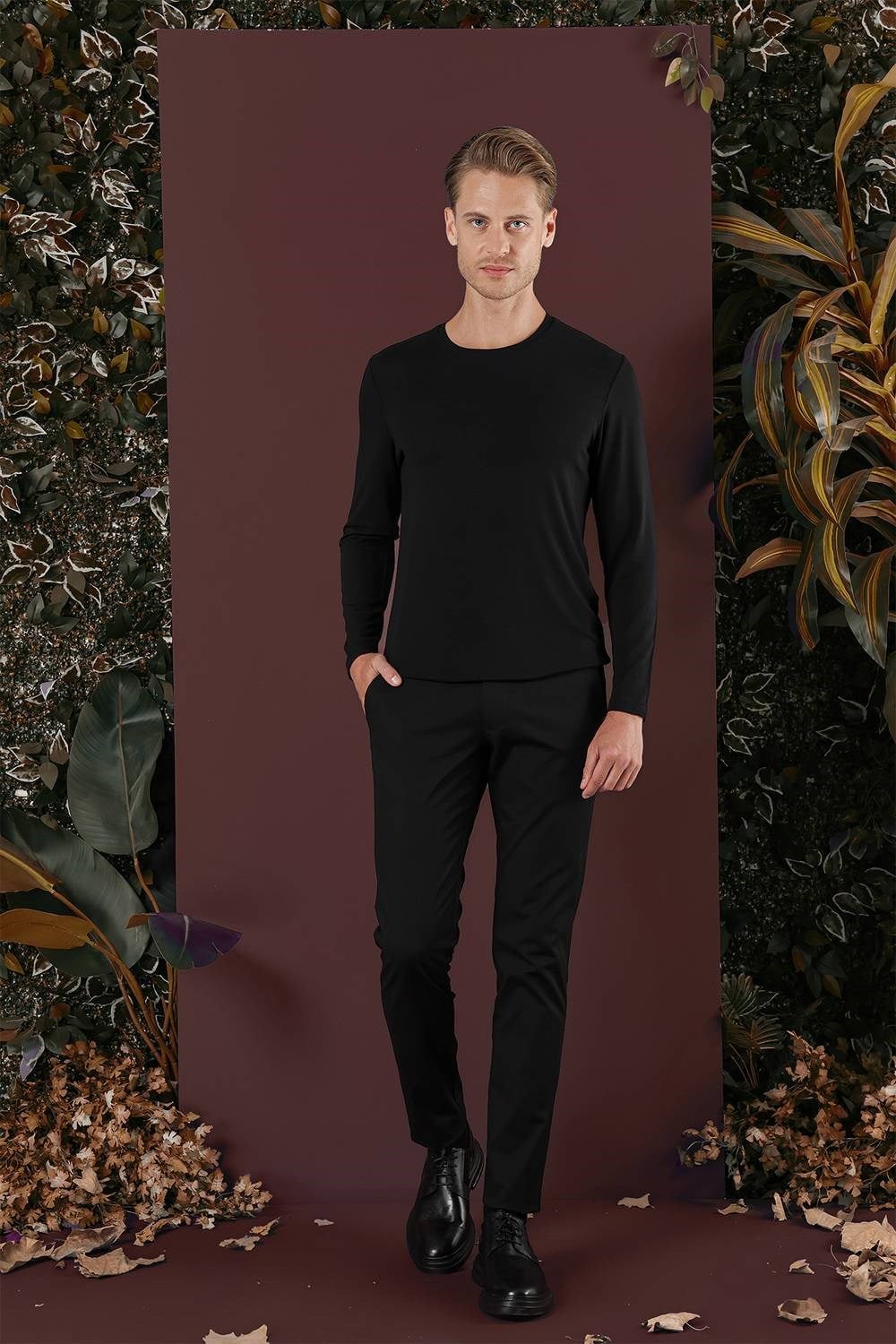 Slim Fit Yan Cep Esnek Pamuklu Siyah Kanvas Pantolon P 1125