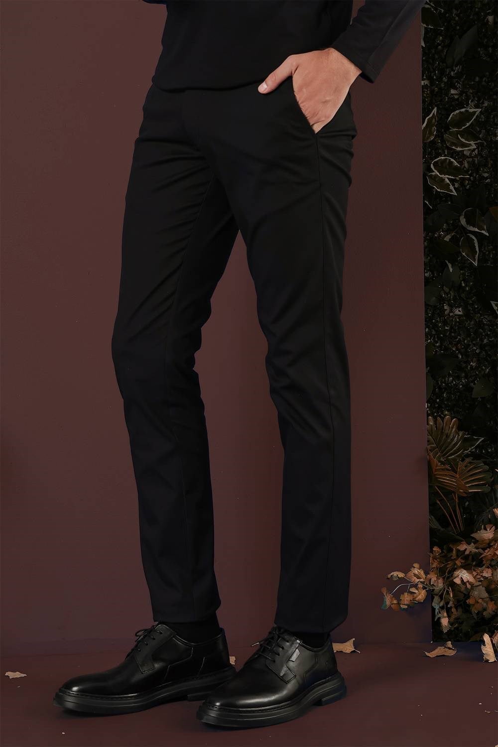 Slim Fit Yan Cep Esnek Pamuklu Siyah Kanvas Pantolon P 1125
