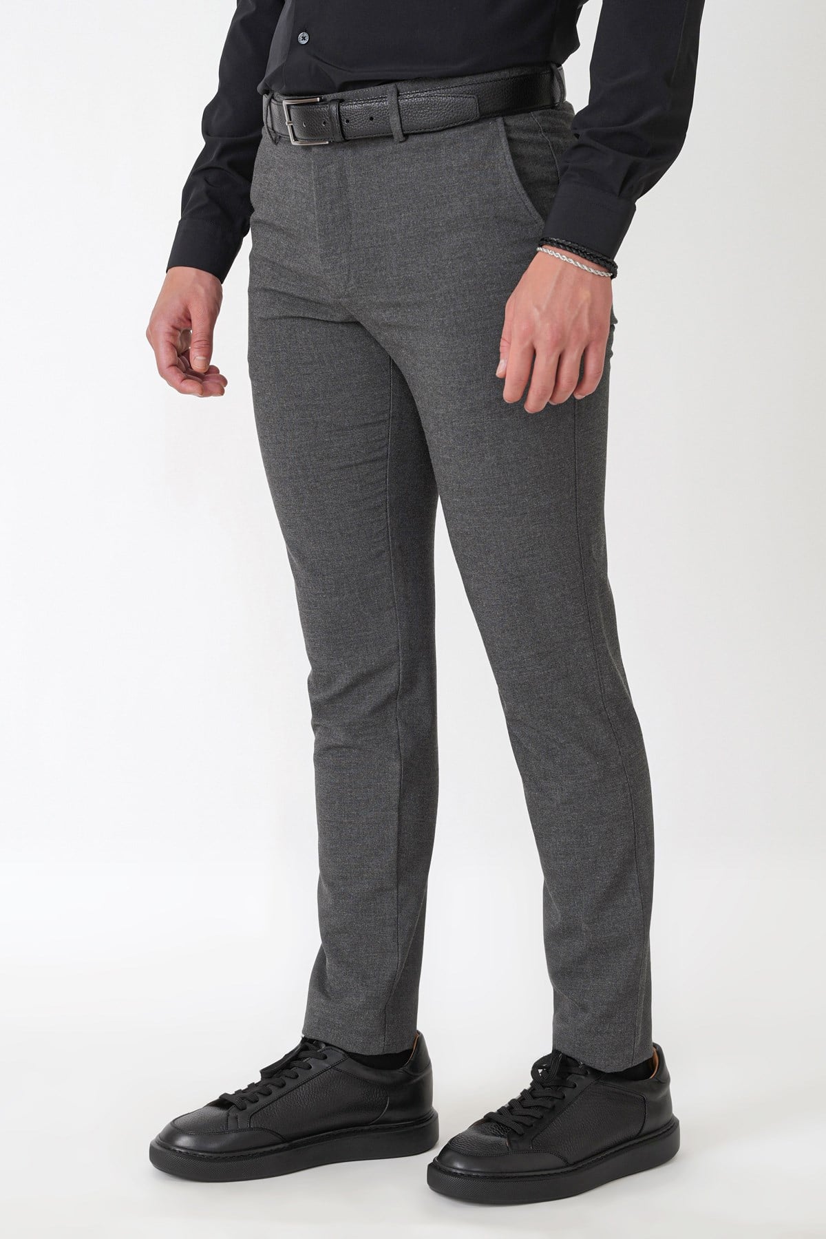 Slim Fit Yan Cep Esnek Yünlü Antrasit Pantolon P 1232