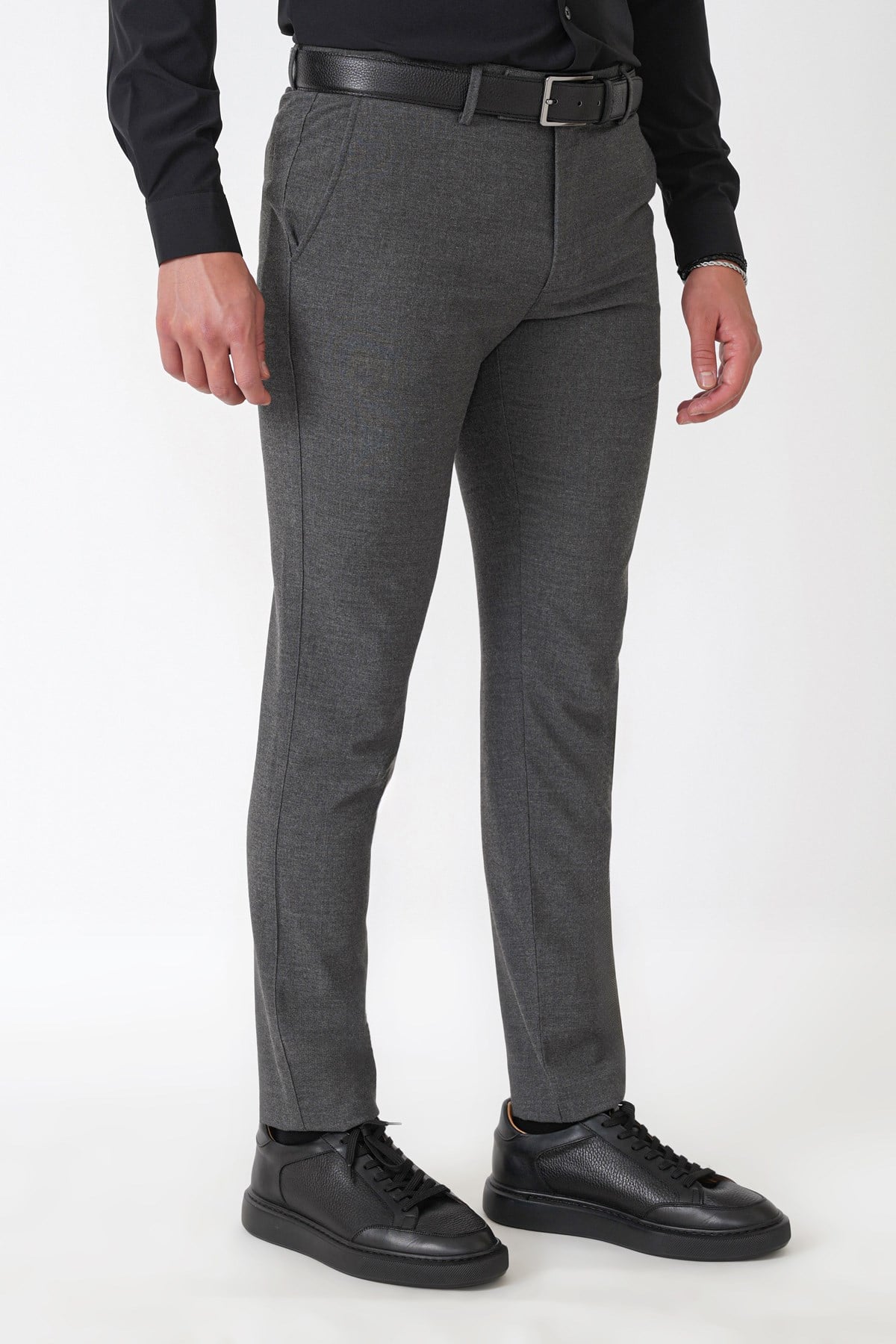 Slim Fit Yan Cep Esnek Yünlü Antrasit Pantolon P 1232