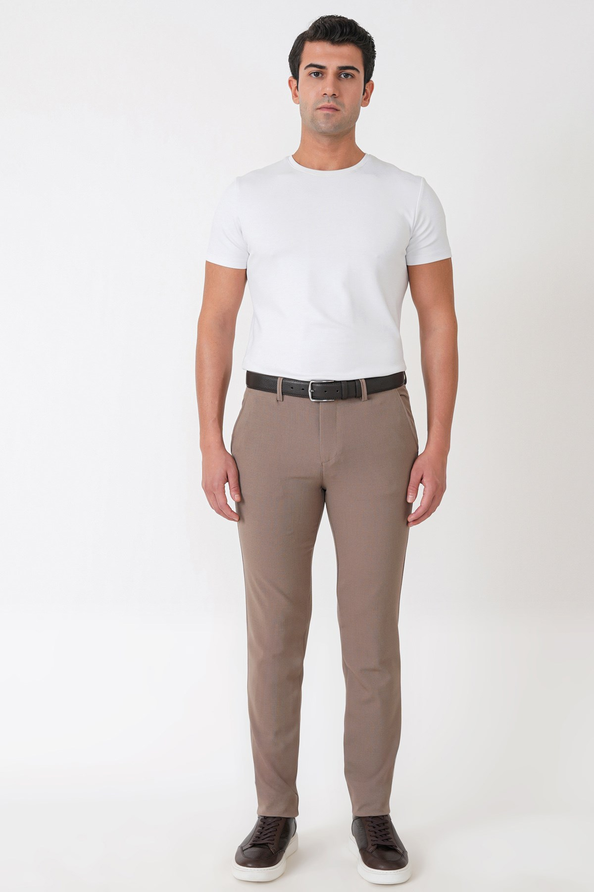 Slim Fit Yan Cep Esnek Yünlü Bej Pantolon P 1232