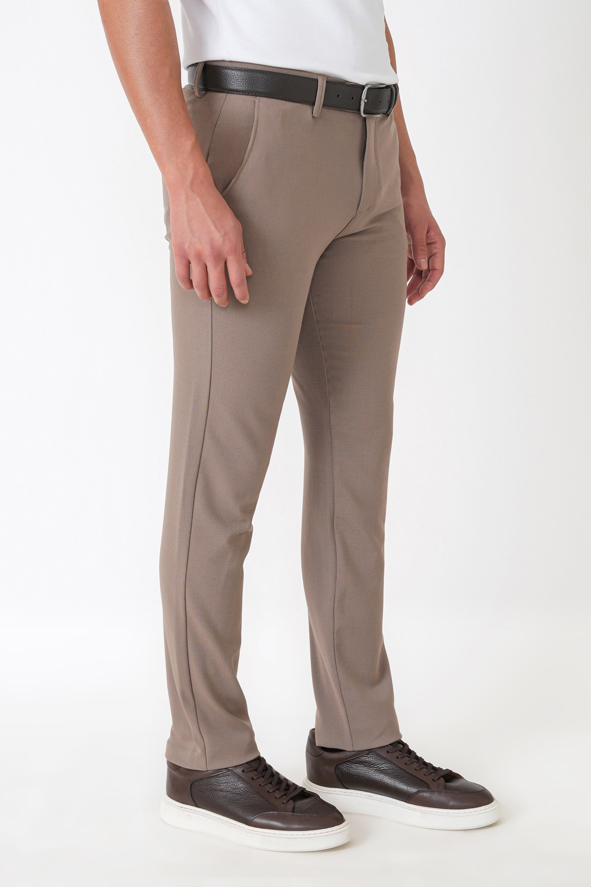 Slim Fit Yan Cep Esnek Yünlü Bej Pantolon P 1232