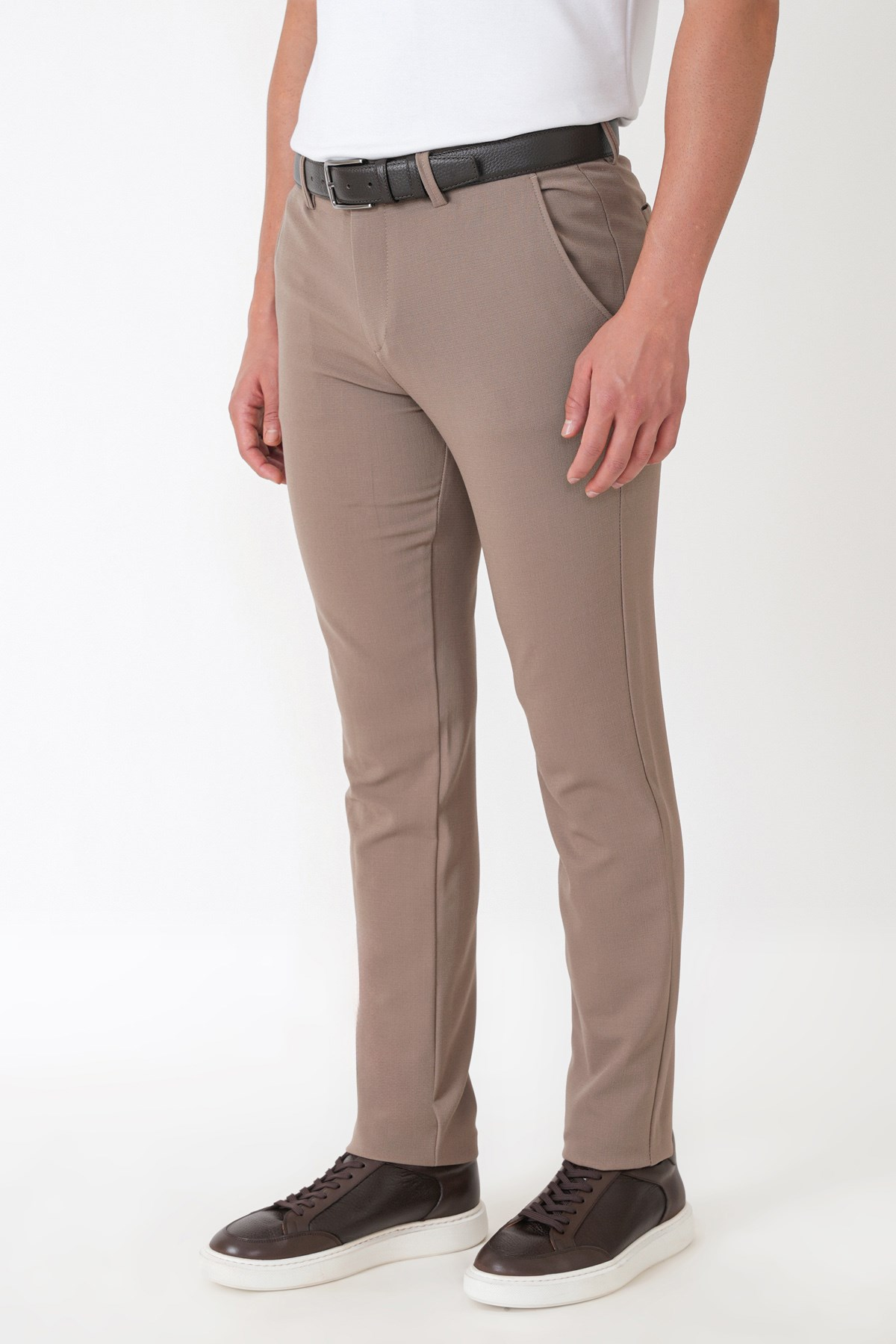 Slim Fit Yan Cep Esnek Yünlü Bej Pantolon P 1232