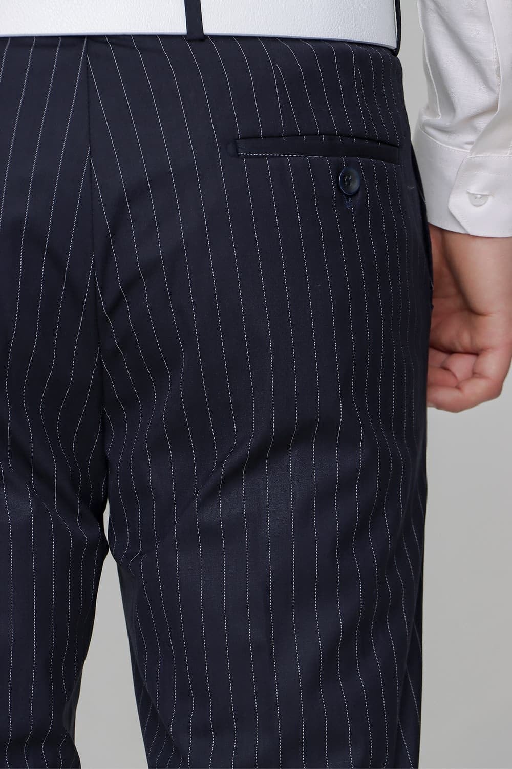 Slim Fit Yan Cep Esnek Yünlü Çizgili Lacivert Kumaş Pantolon P 1081