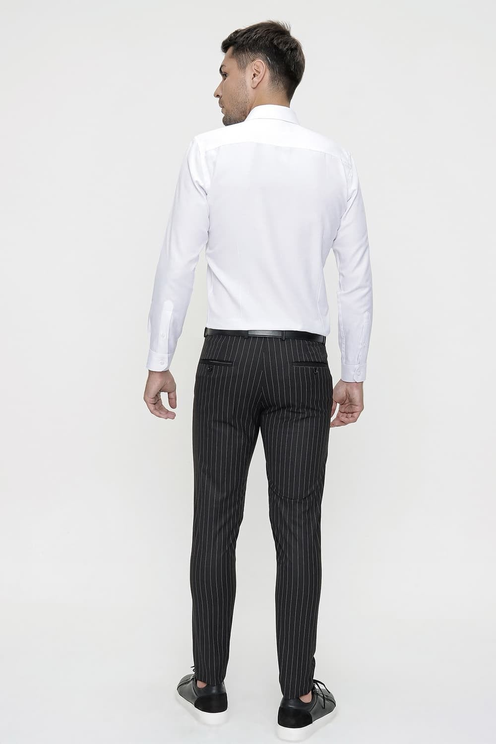 Slim Fit Yan Cep Esnek Yünlü Çizgili Siyah Kumaş Pantolon P 1081