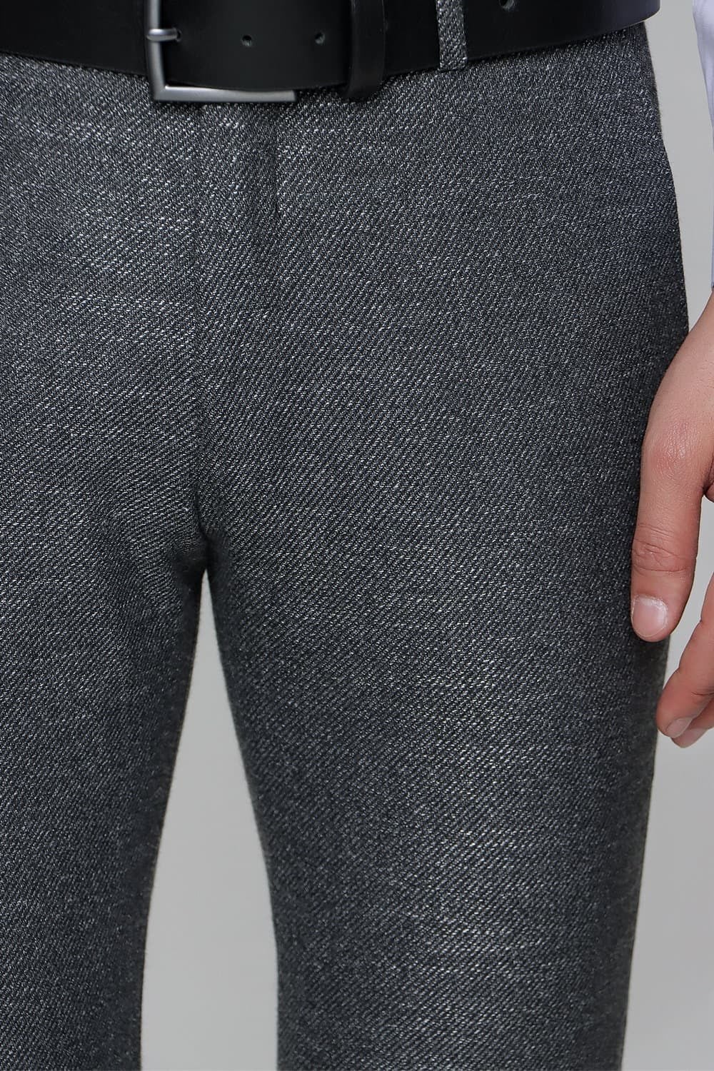 Slim Fit Yan Cep Esnek Yünlü Kırçıllı Siyah Pantolon P 1090