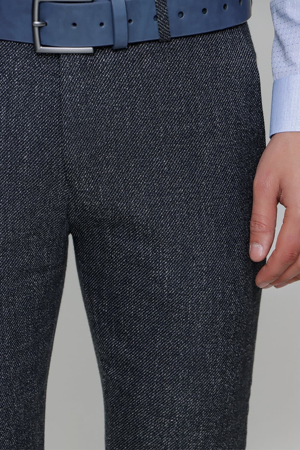 Slim Fit Yan Cep Esnek Yünlü Kırçıllı Lacivert Pantolon P 1090