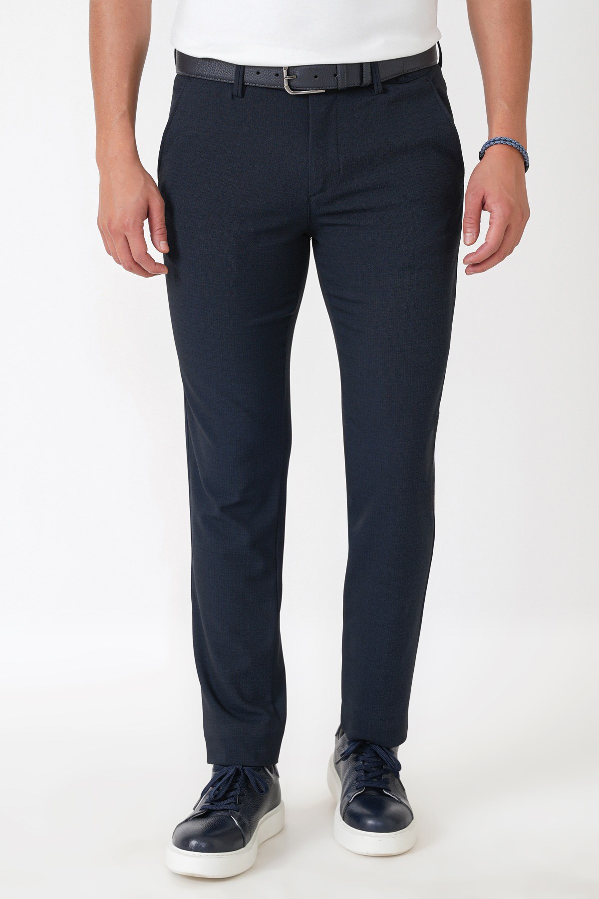 Slim Fit Yan Cep Esnek Yünlü Lacivert Pantolon P 1232