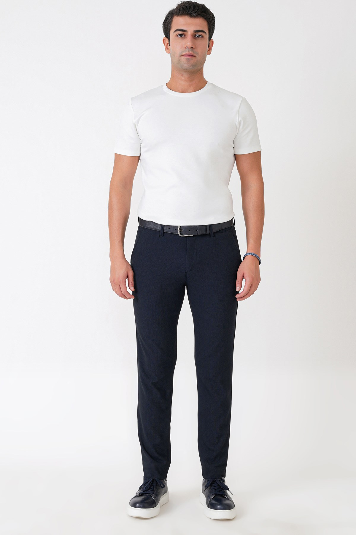 Slim Fit Yan Cep Esnek Yünlü Lacivert Pantolon P 1232
