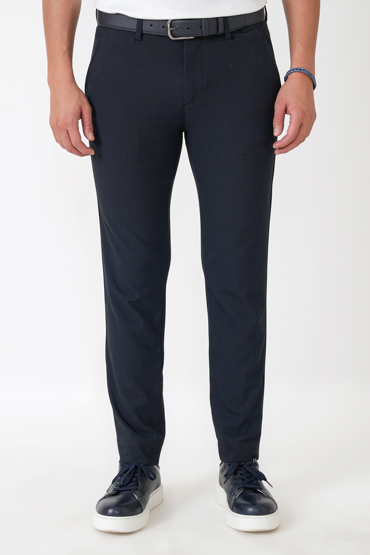 Slim Fit Yan Cep Esnek Yünlü Lacivert Pantolon P 1232