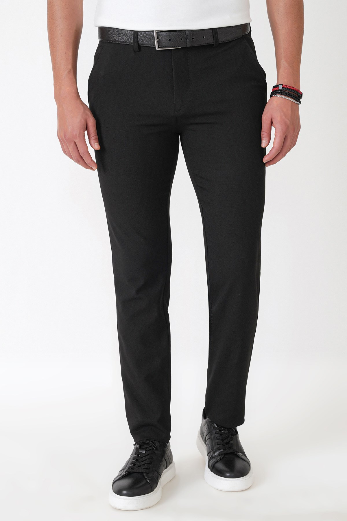 Slim Fit Yan Cep Esnek Yünlü Siyah Pantolon P 1232