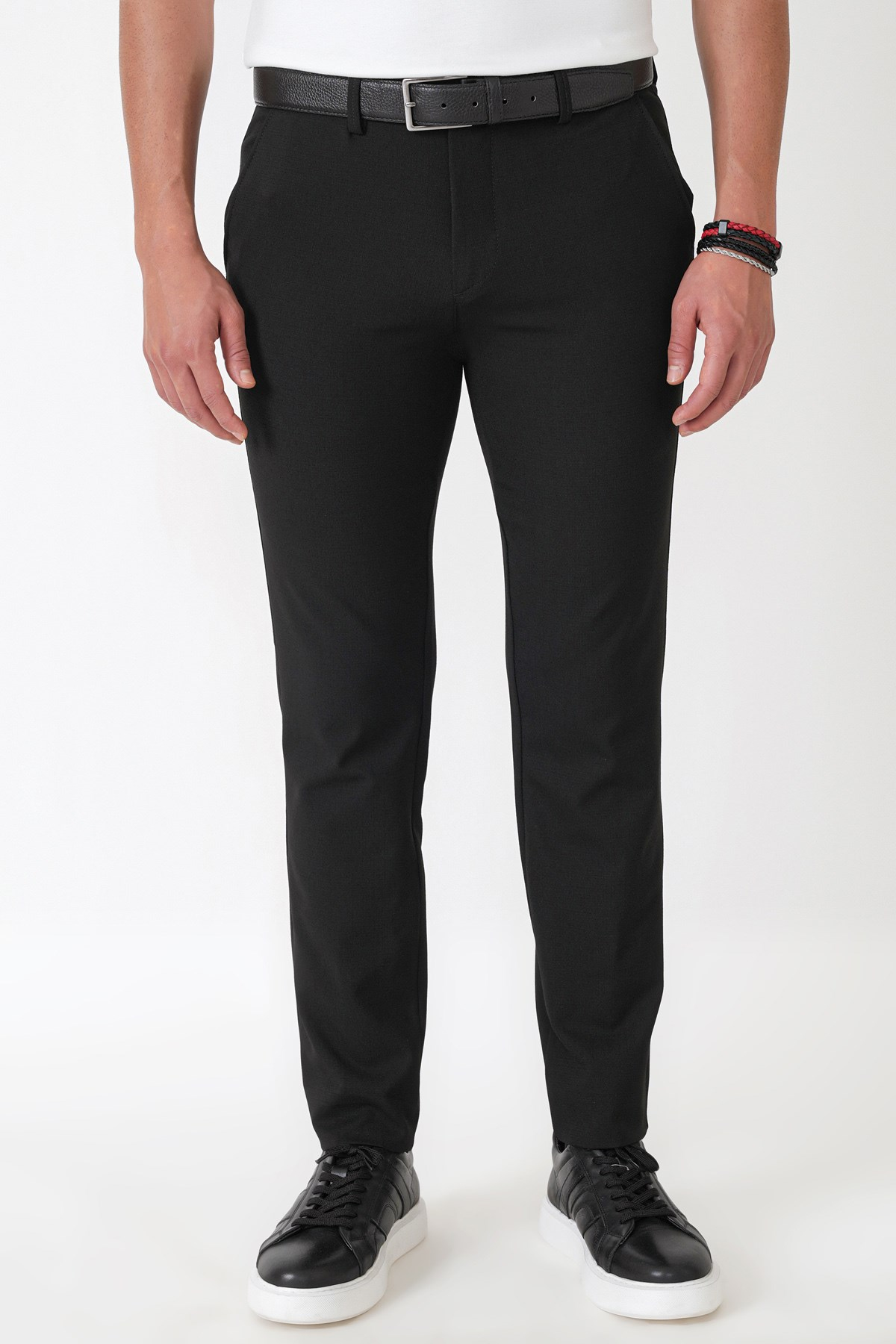 Slim Fit Yan Cep Esnek Yünlü Siyah Pantolon P 1232