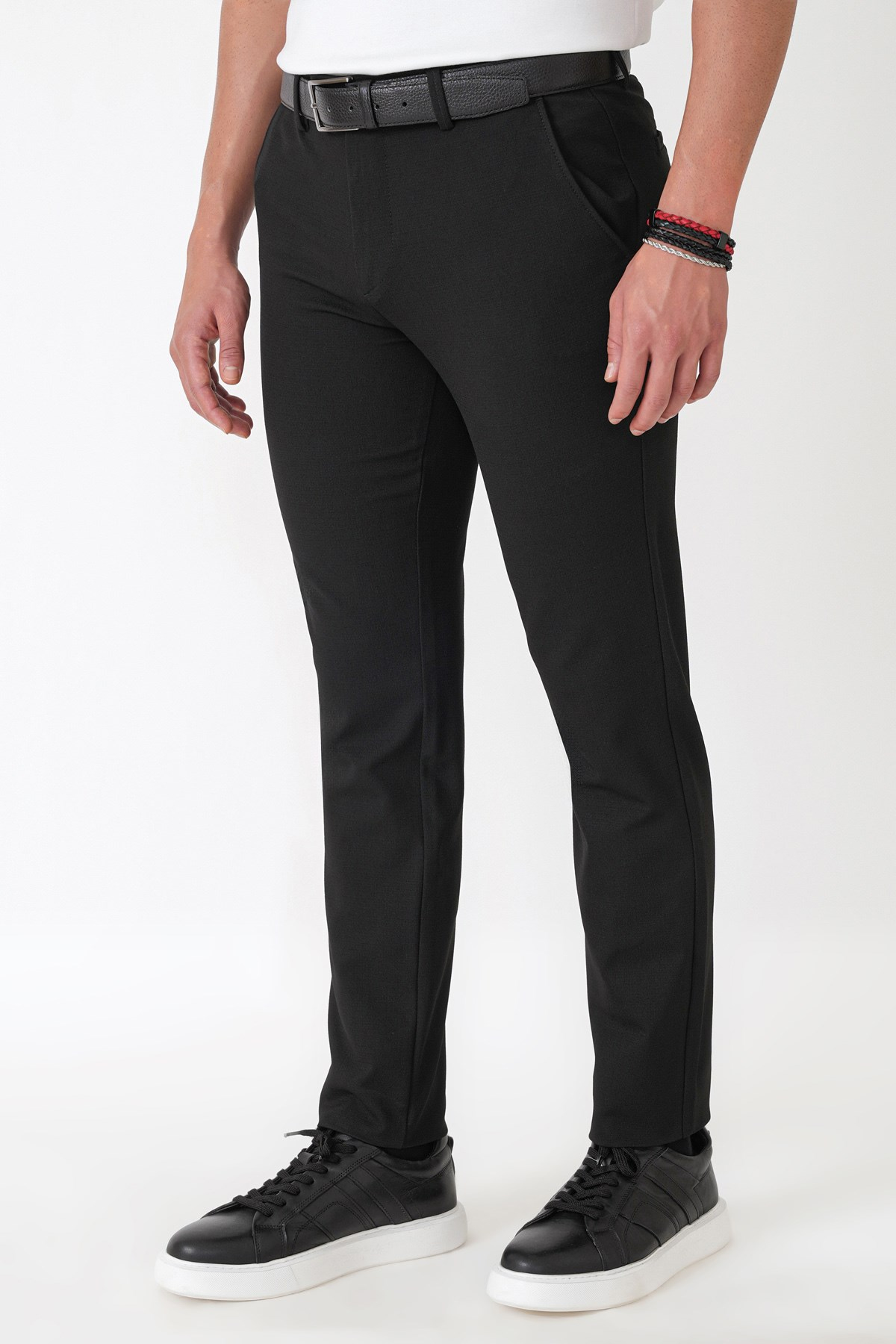 Slim Fit Yan Cep Esnek Yünlü Siyah Pantolon P 1232
